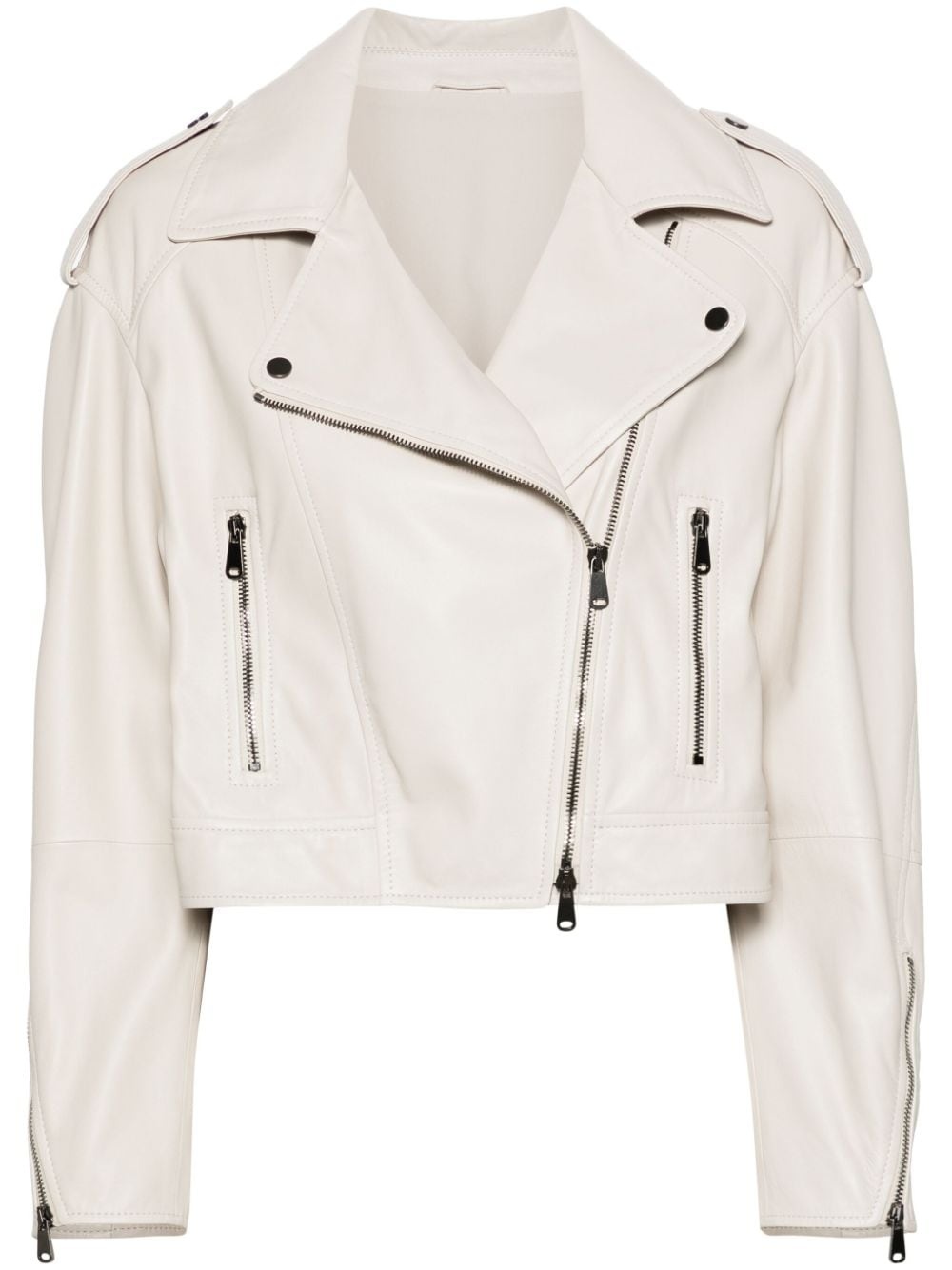 notched-lapels leather jacket - 1