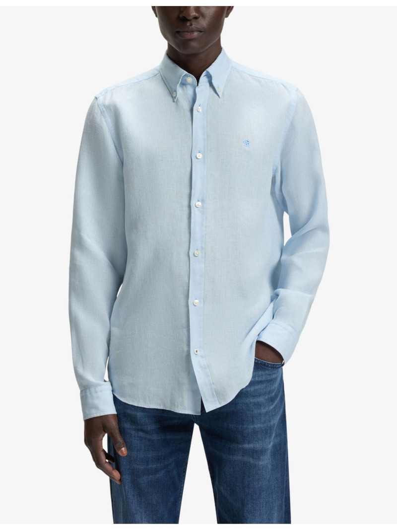 BOSS Logo-Embroidered Regular-Fit Linen Shirt outlook