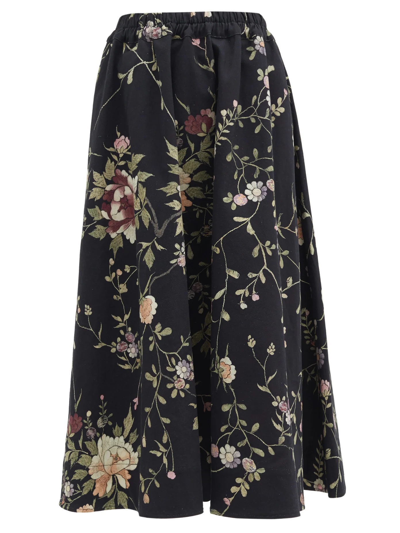 Daisy floral-embroidered cotton-canvas midi skirt - 1