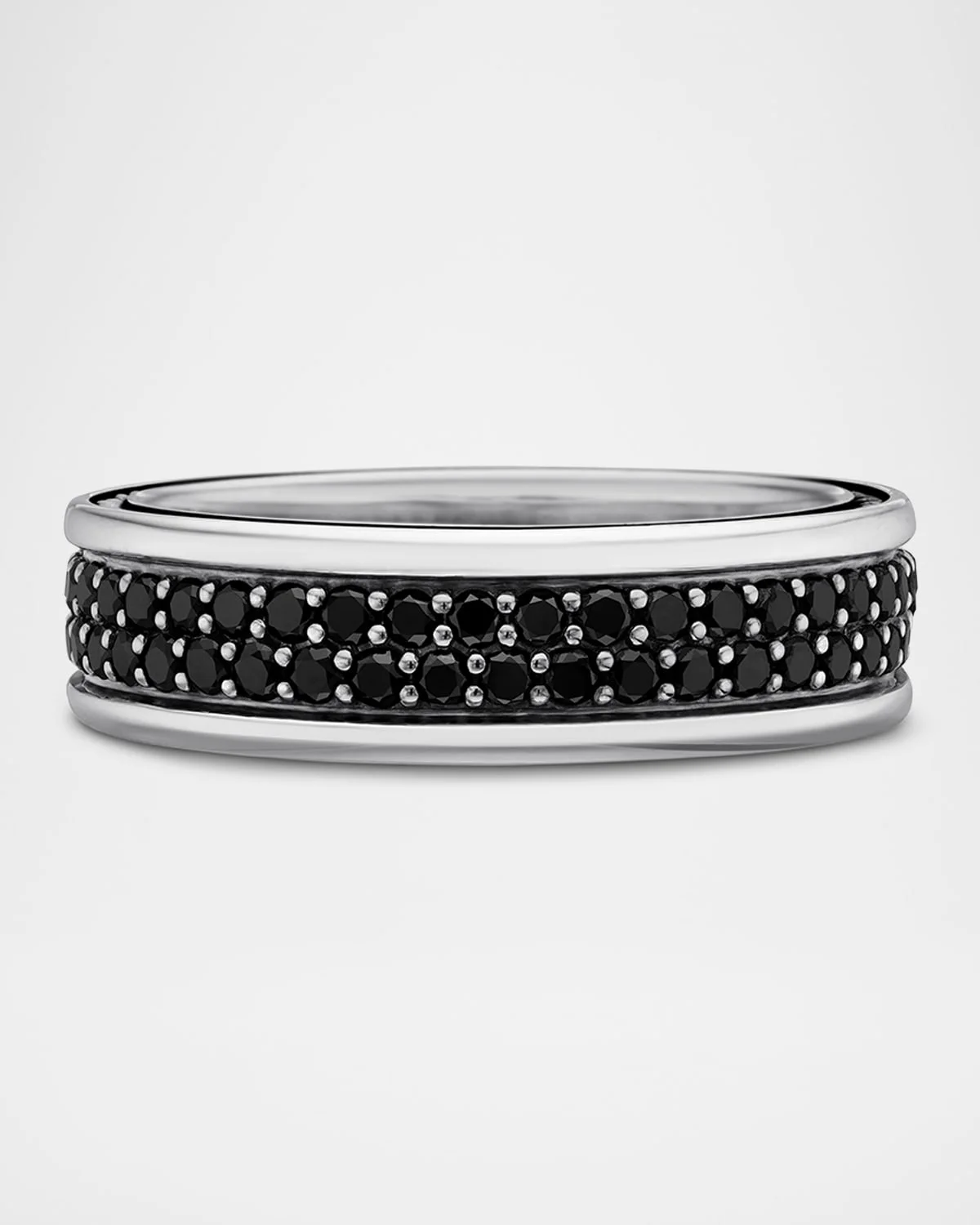 Men's Streamline Two-Row Band Ring with Black Diamonds in Silver, 6.5mm - 1