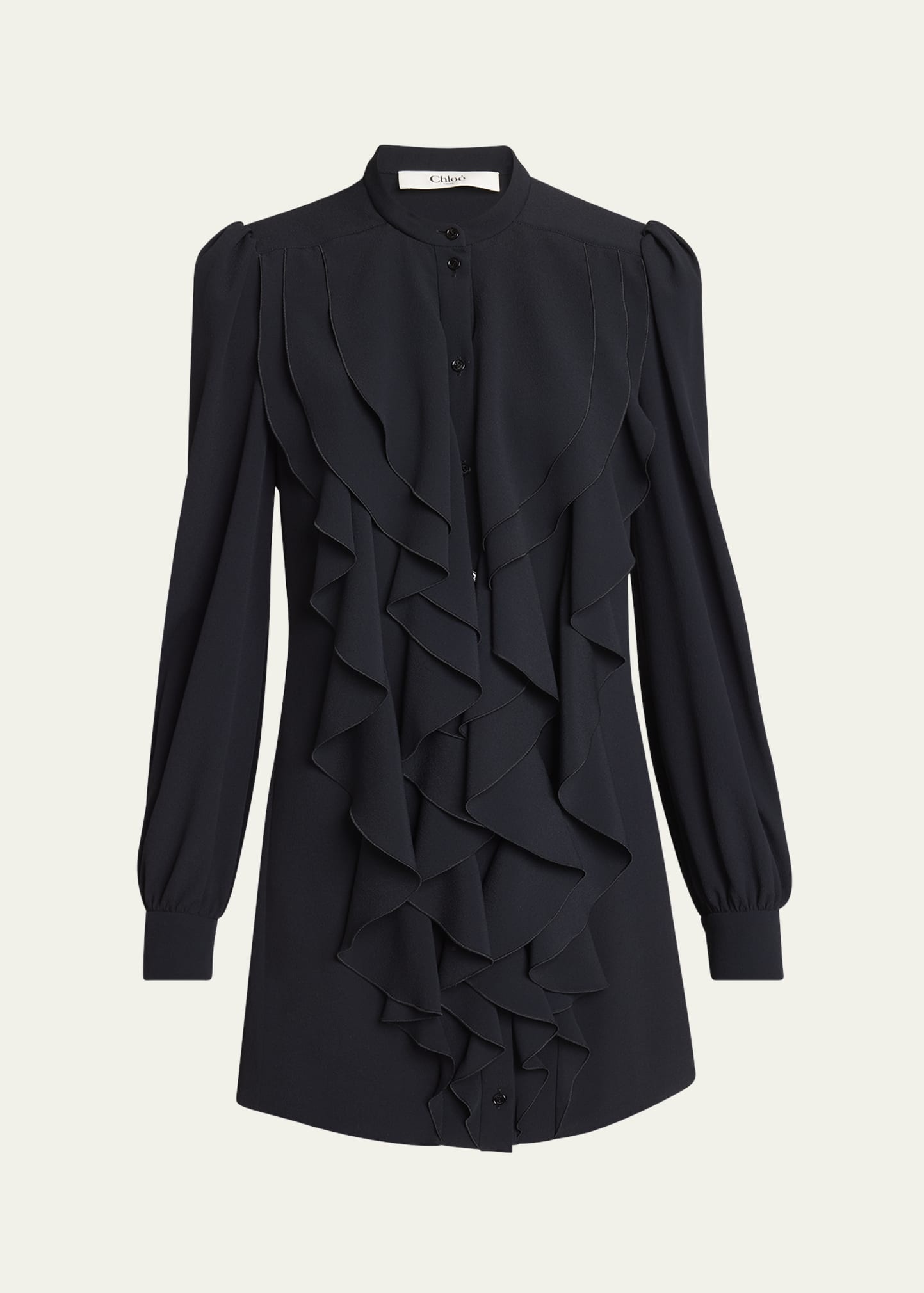 Ruffle Front Long-Sleeve Mini Dress - 1