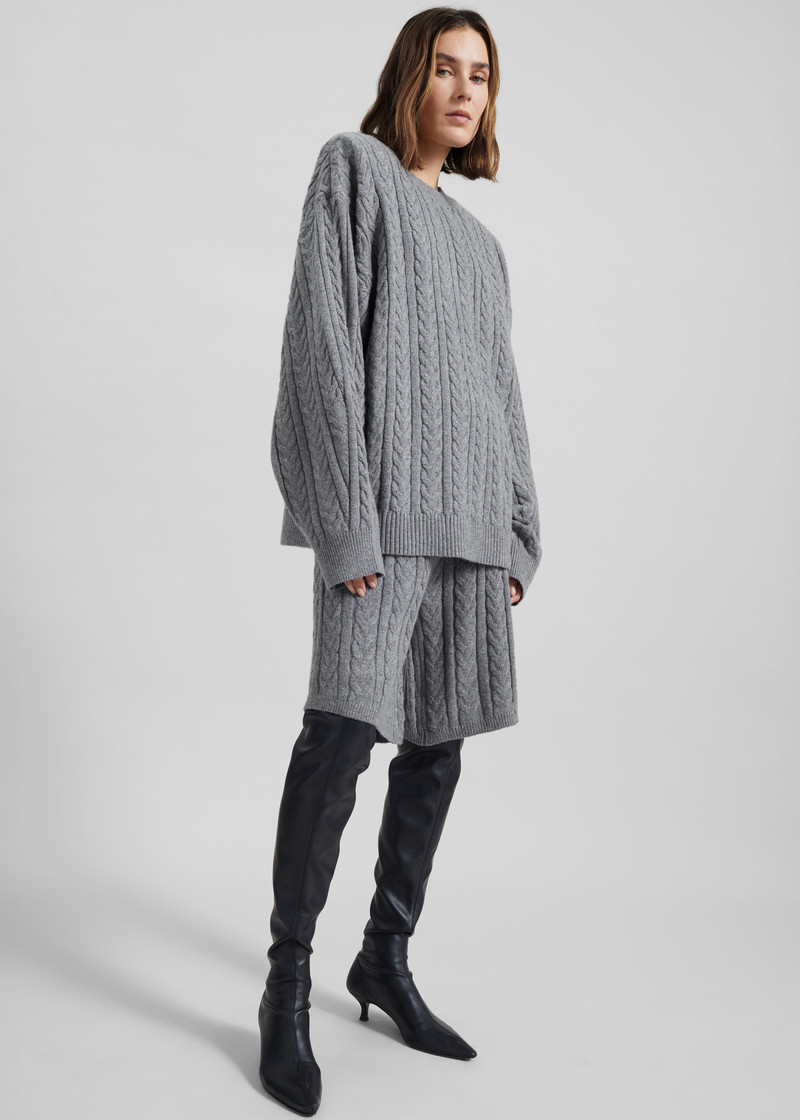 Karmoy Cable Knit Padded Sweater - Grey 8