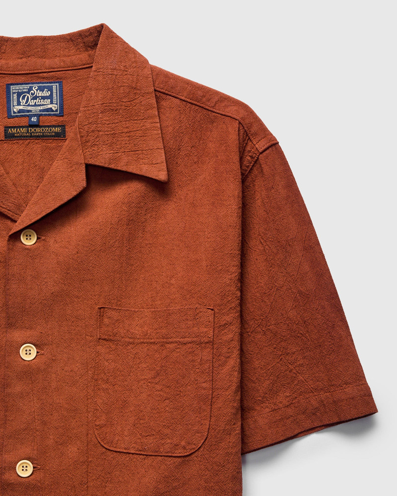 "Amami Mud-Dyed" Cotton-Linen Shirt in Brown 5