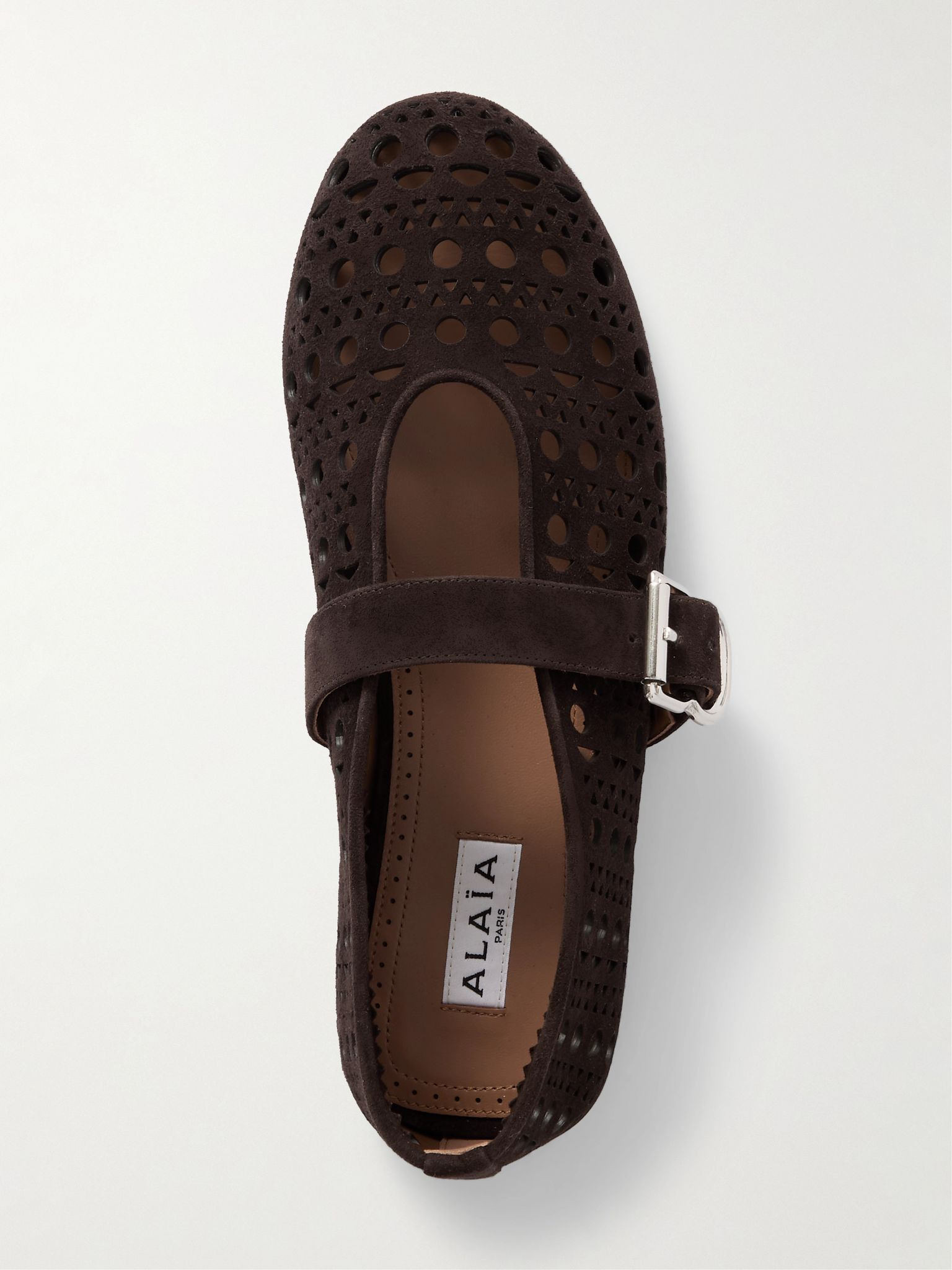 Perforated suede ballet flats Brown - 5