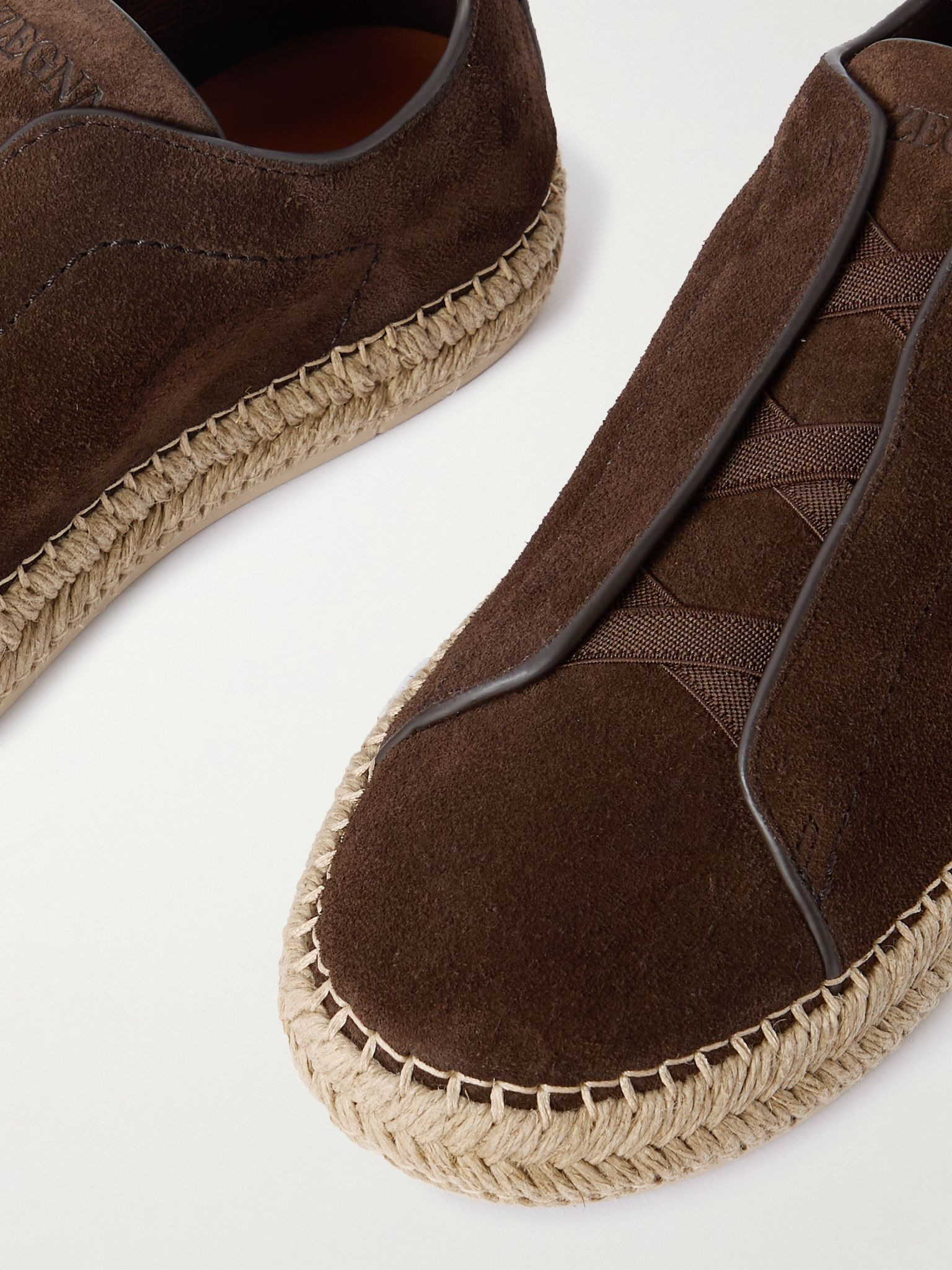Triple Stitch™ Leather-Trimmed Suede Slip-On Sneakers Dark brown - 6