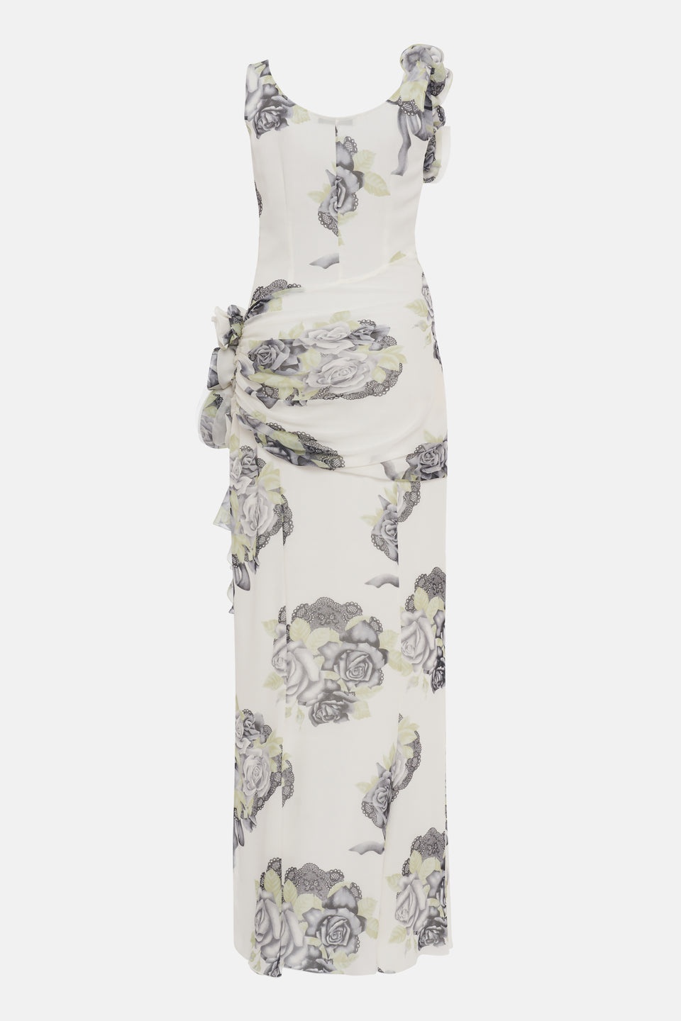 ROSE PRINT SILK GEORGETTE EVENING DRESS W/ VOLANT - 2