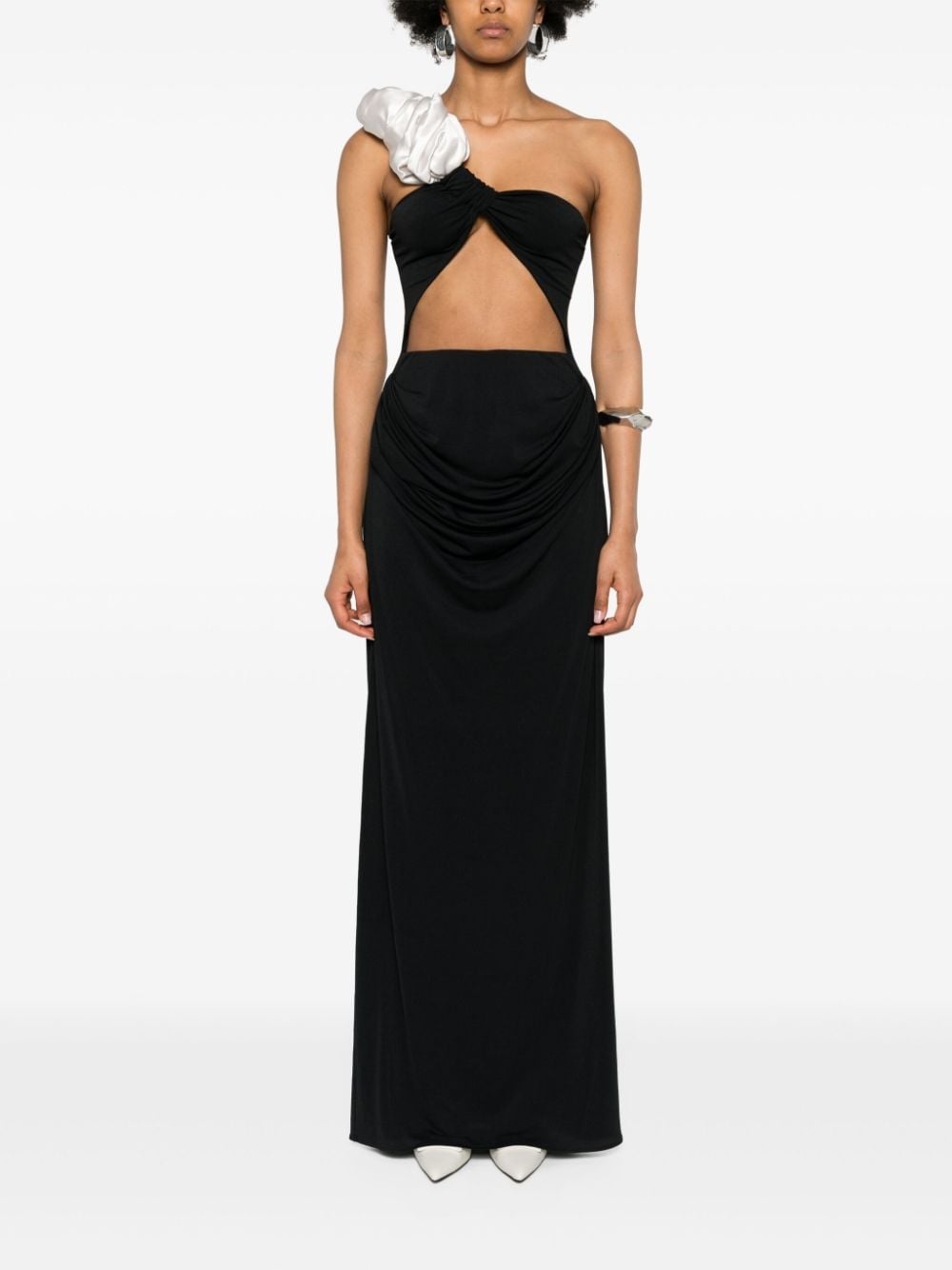 floral appliquÃ© one-shoulder dress - 2