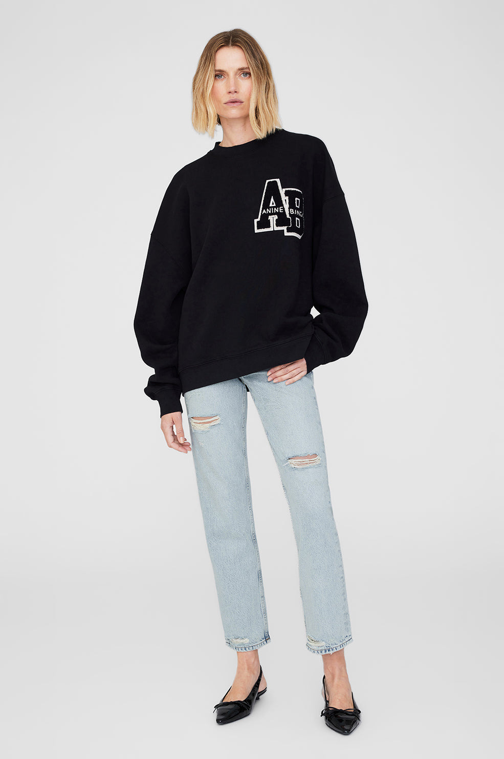 Miles Oversized Sweatshirt Letterman - Black - 2