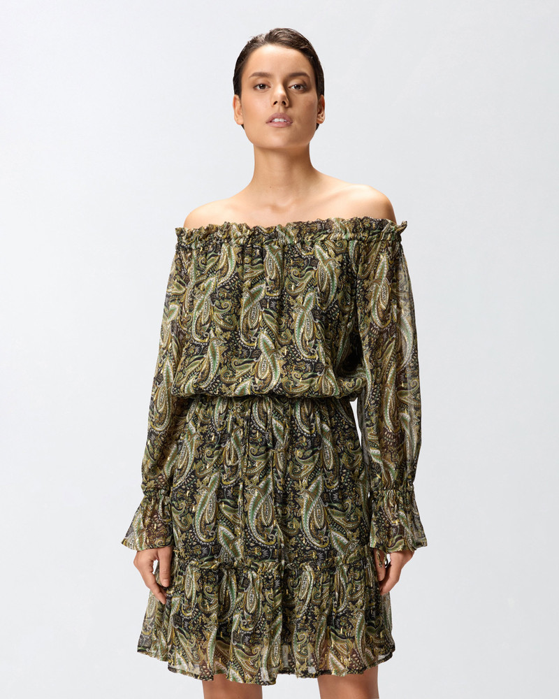 OFF-THE-SHOULDER MINI DRESS WITH CASHMERE PRINT 4