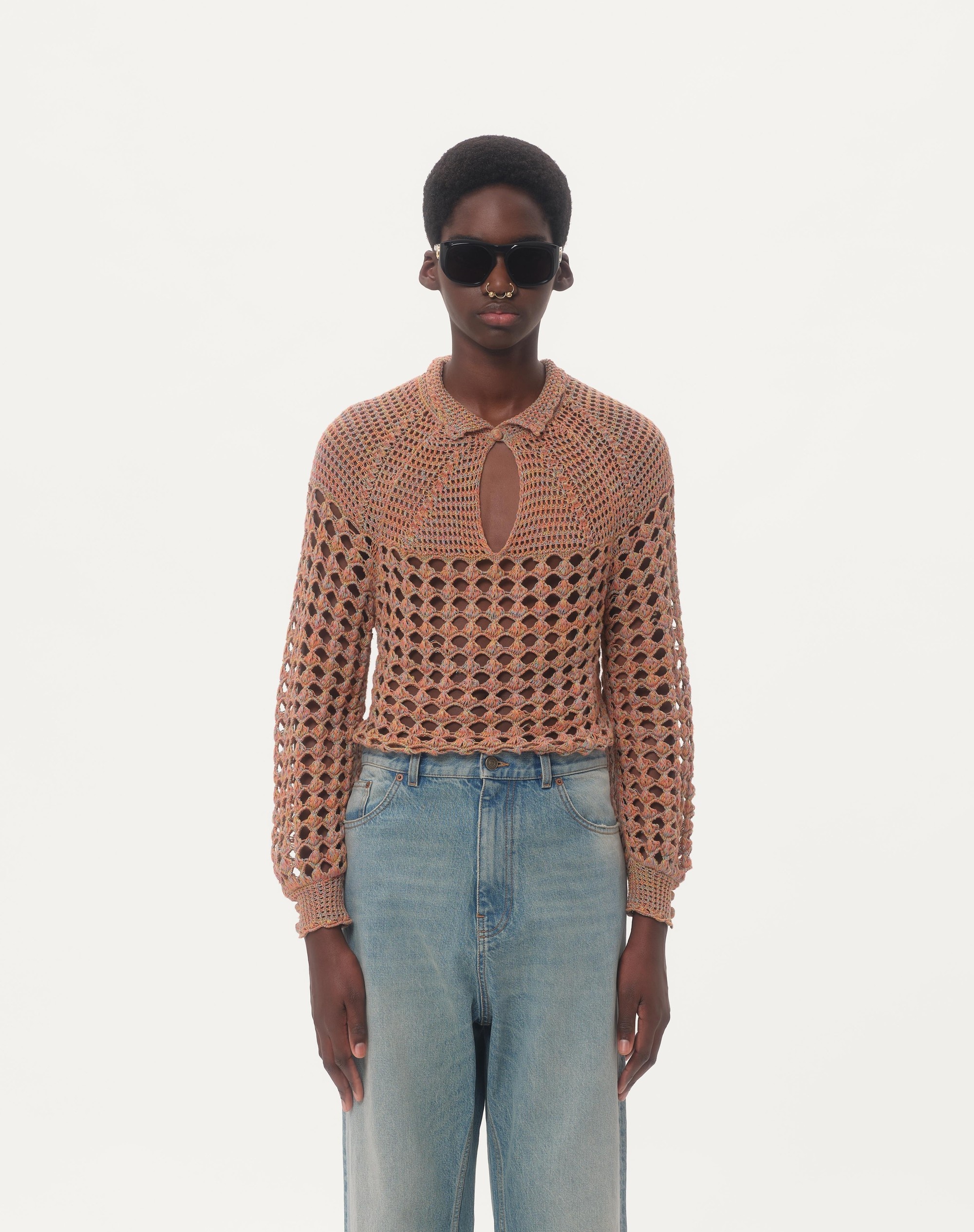 COTTON AND MOULINE LINEN SWEATER - 6
