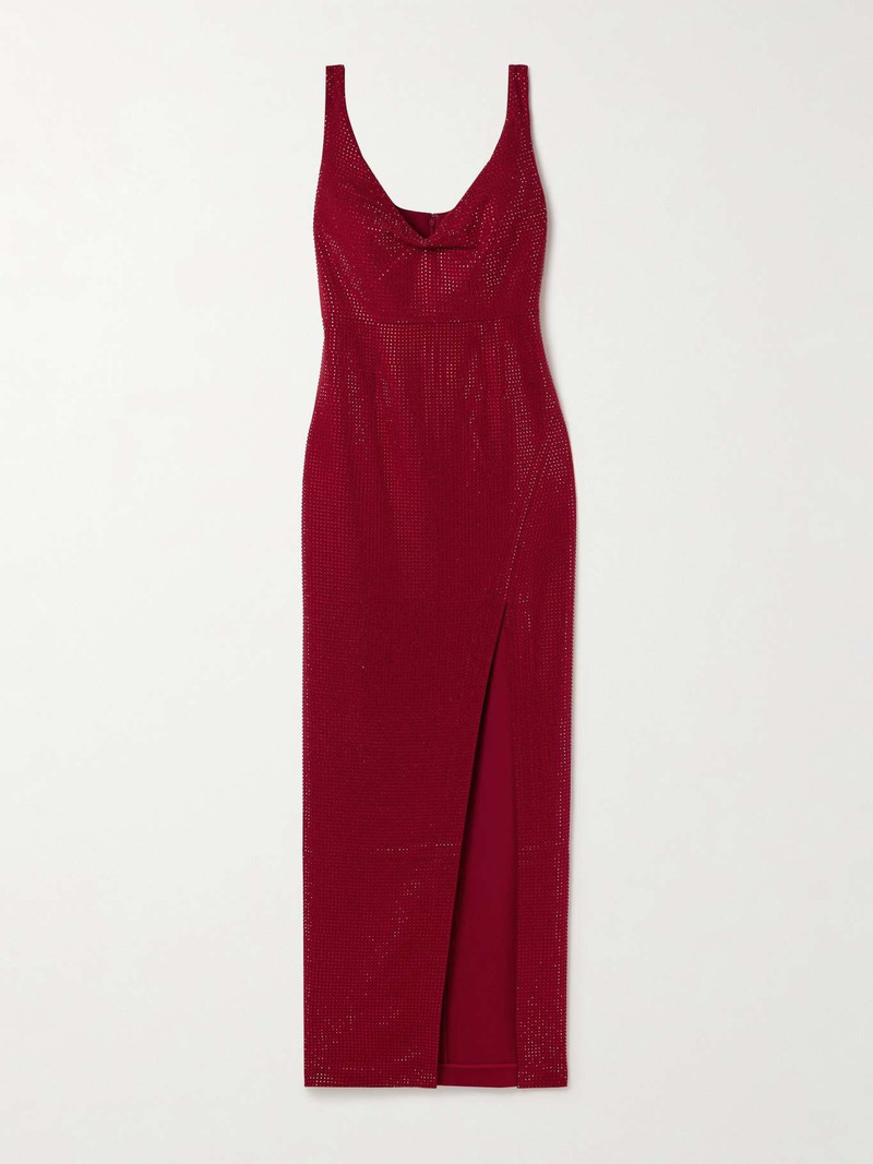 Draped crystal-embellished crepe gown 1