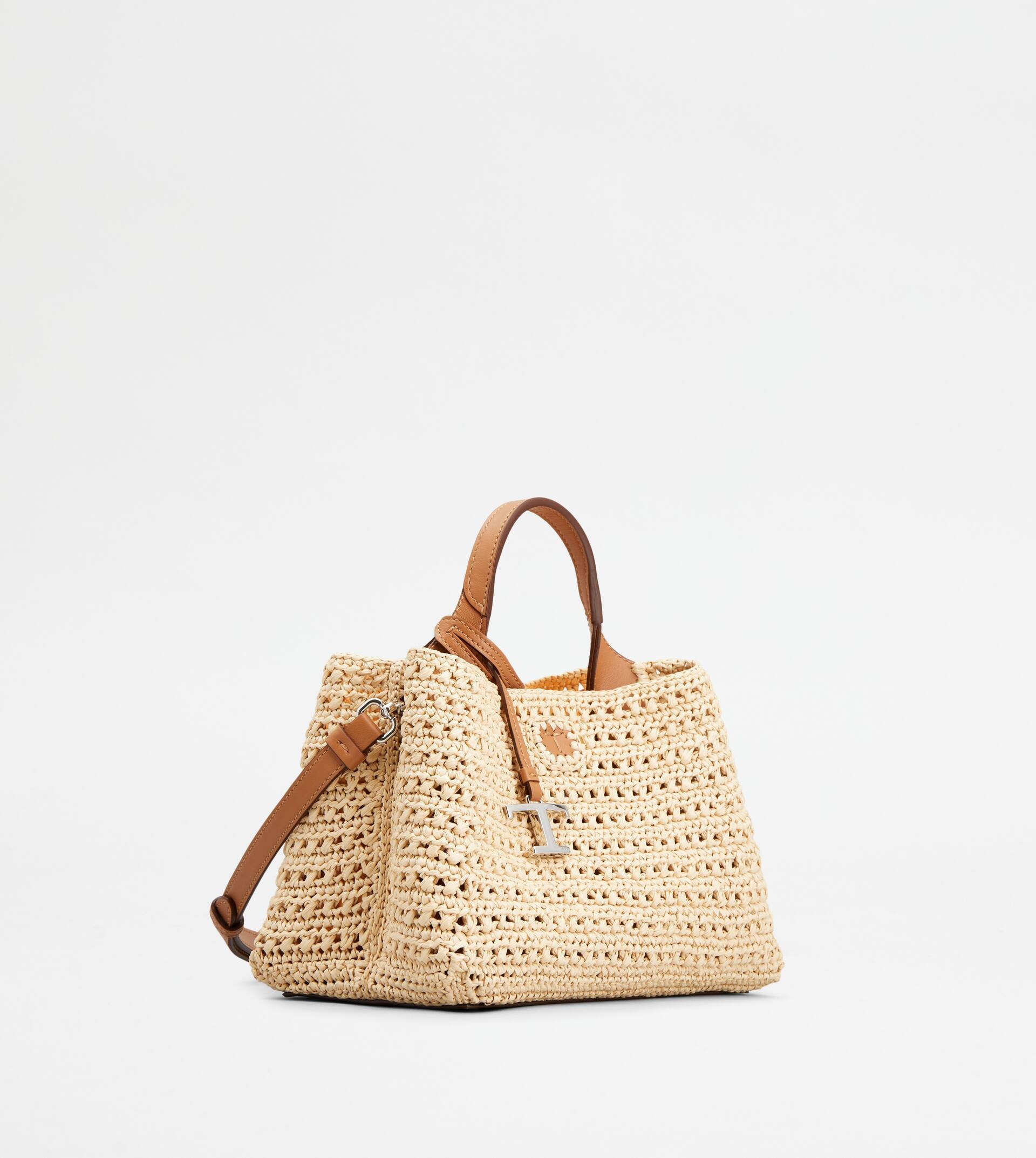 BAG IN RAFFIA AND LEATHER MICRO - BEIGE, BROWN - 4