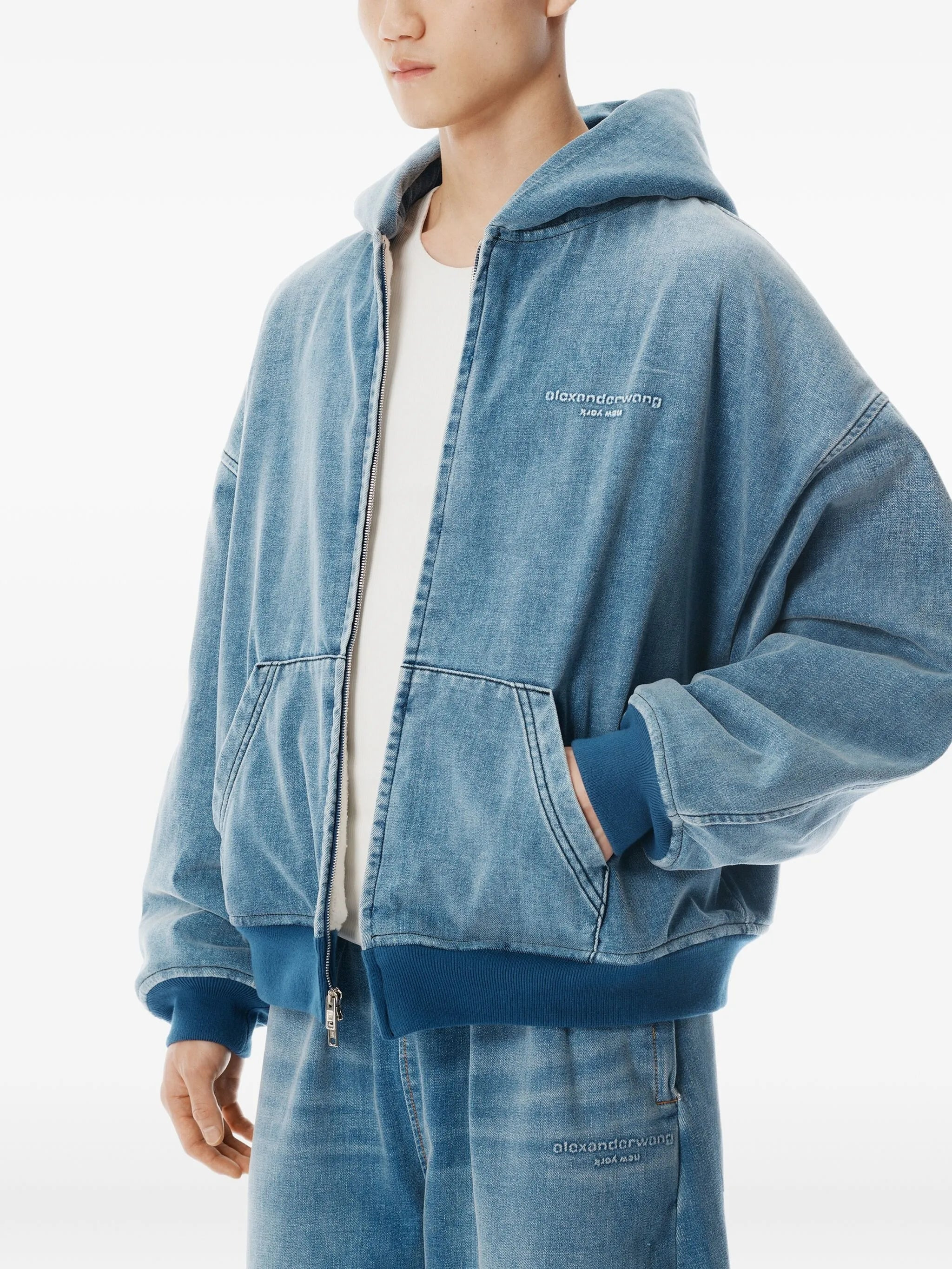 hooded zip-up denim jacket - 4