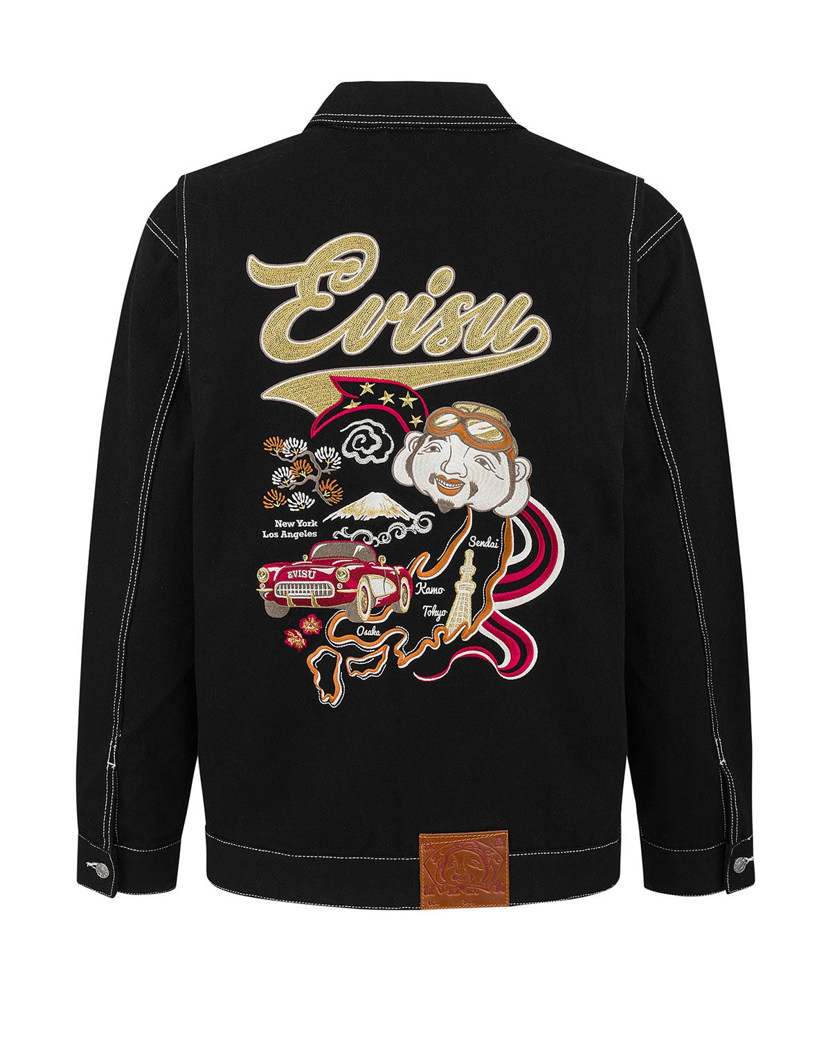 Godhead and Map Appliqué Embroidery Fashion Fit Worker Denim Jacket - 13