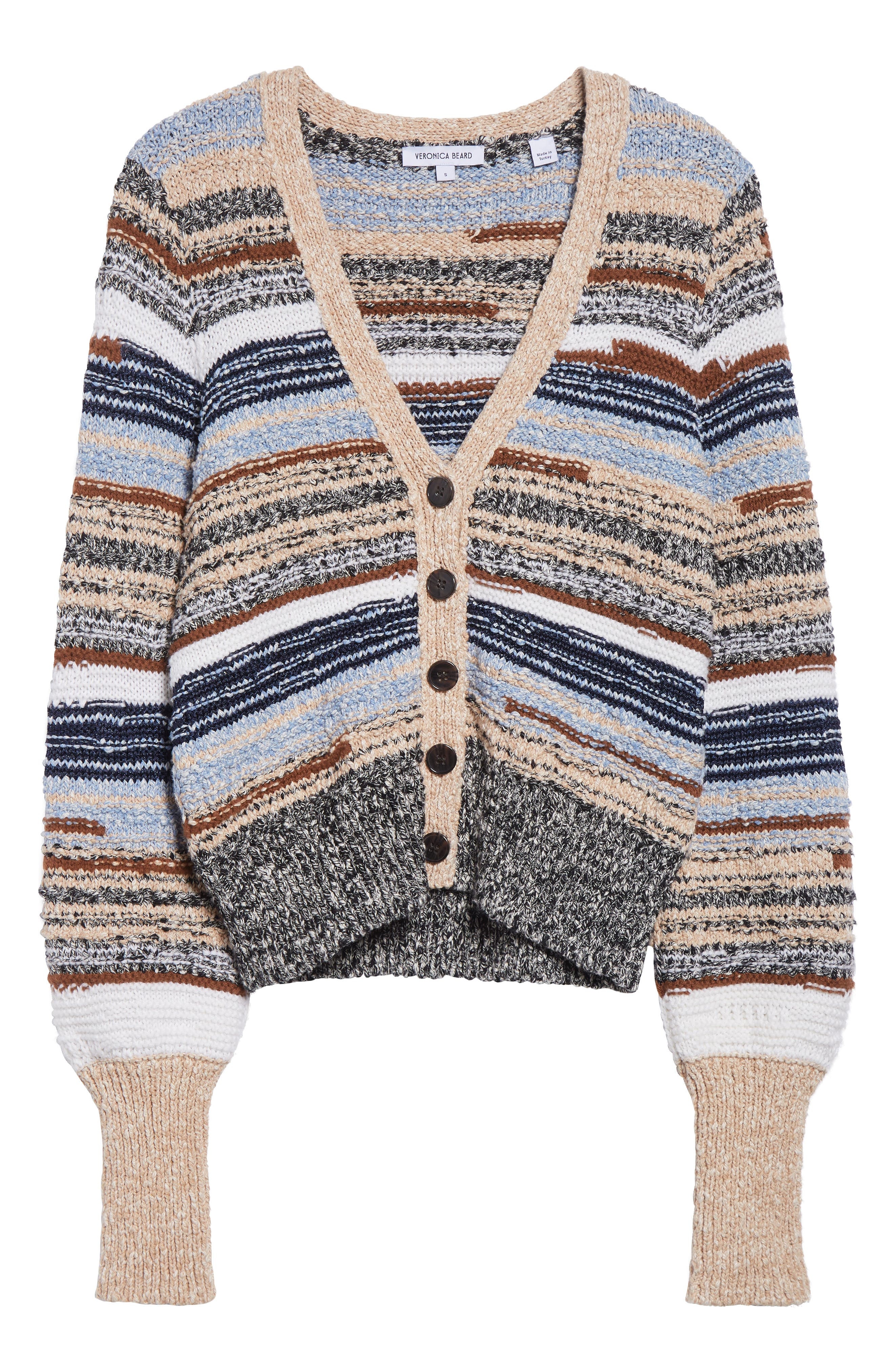 Veronica Beard Cecily Mixed Stripe Cotton Cardigan in Whisky Multi at Nordstrom - 1