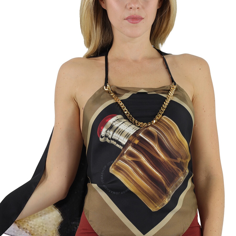 Burberry Archive Perfume Bottle Print Silk Top With Chain Detail - 5