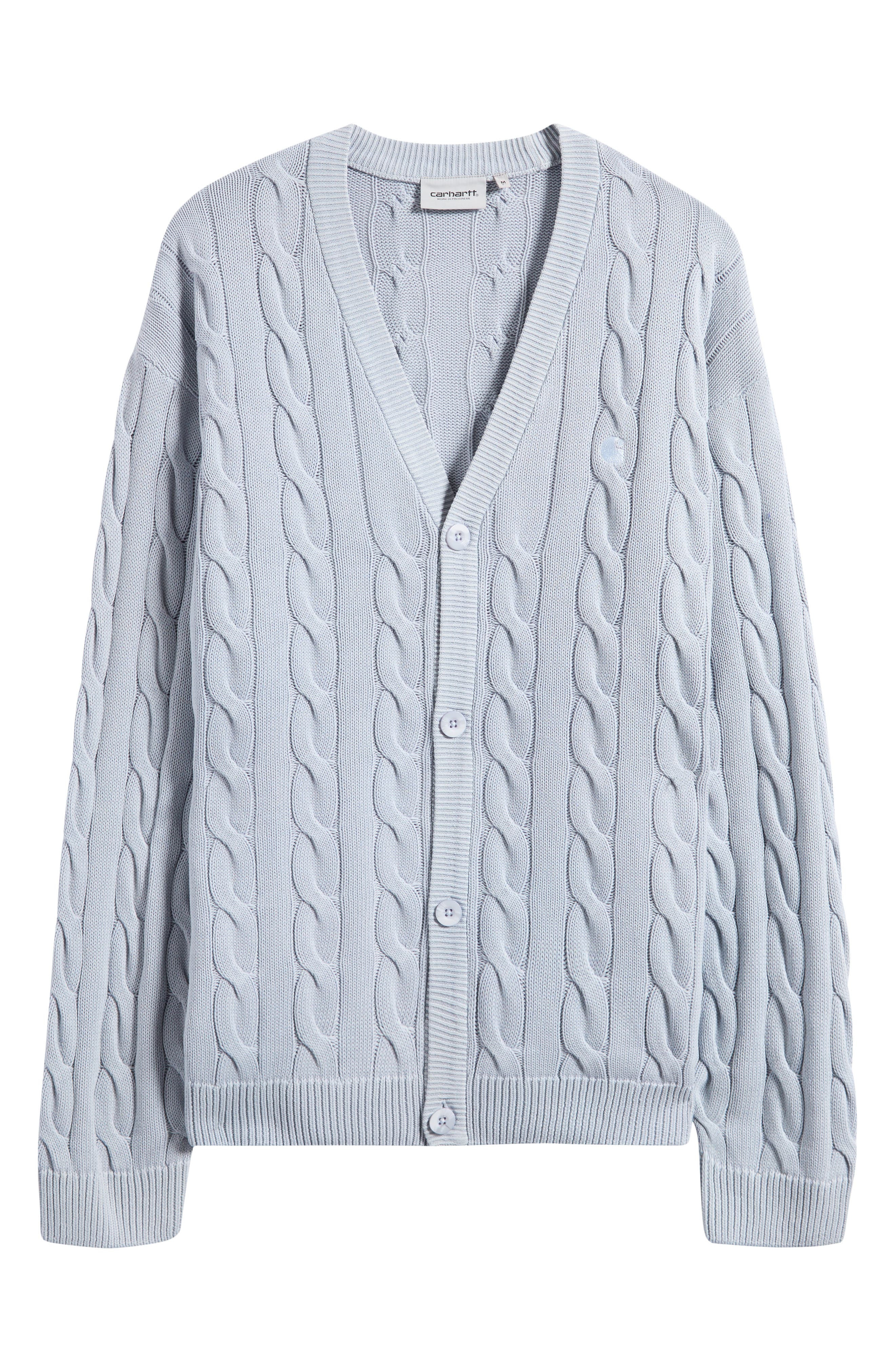 Carhartt Work In Progress Carter Cable Cotton Cardigan in Blue Fog Garment Dyed at Nordstrom - 1
