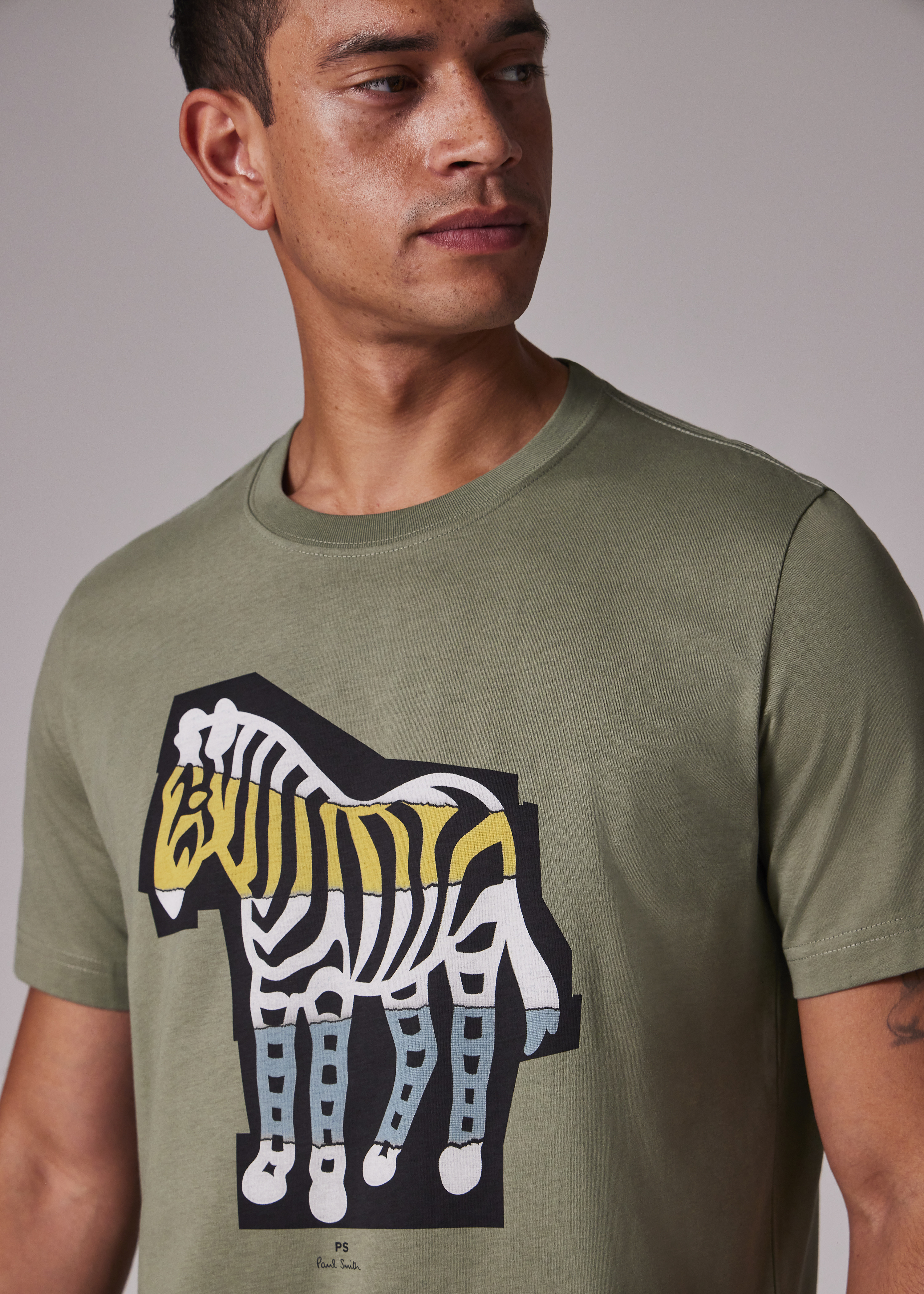 Khaki 'Zebra Cutout' Print T-Shirt - 4