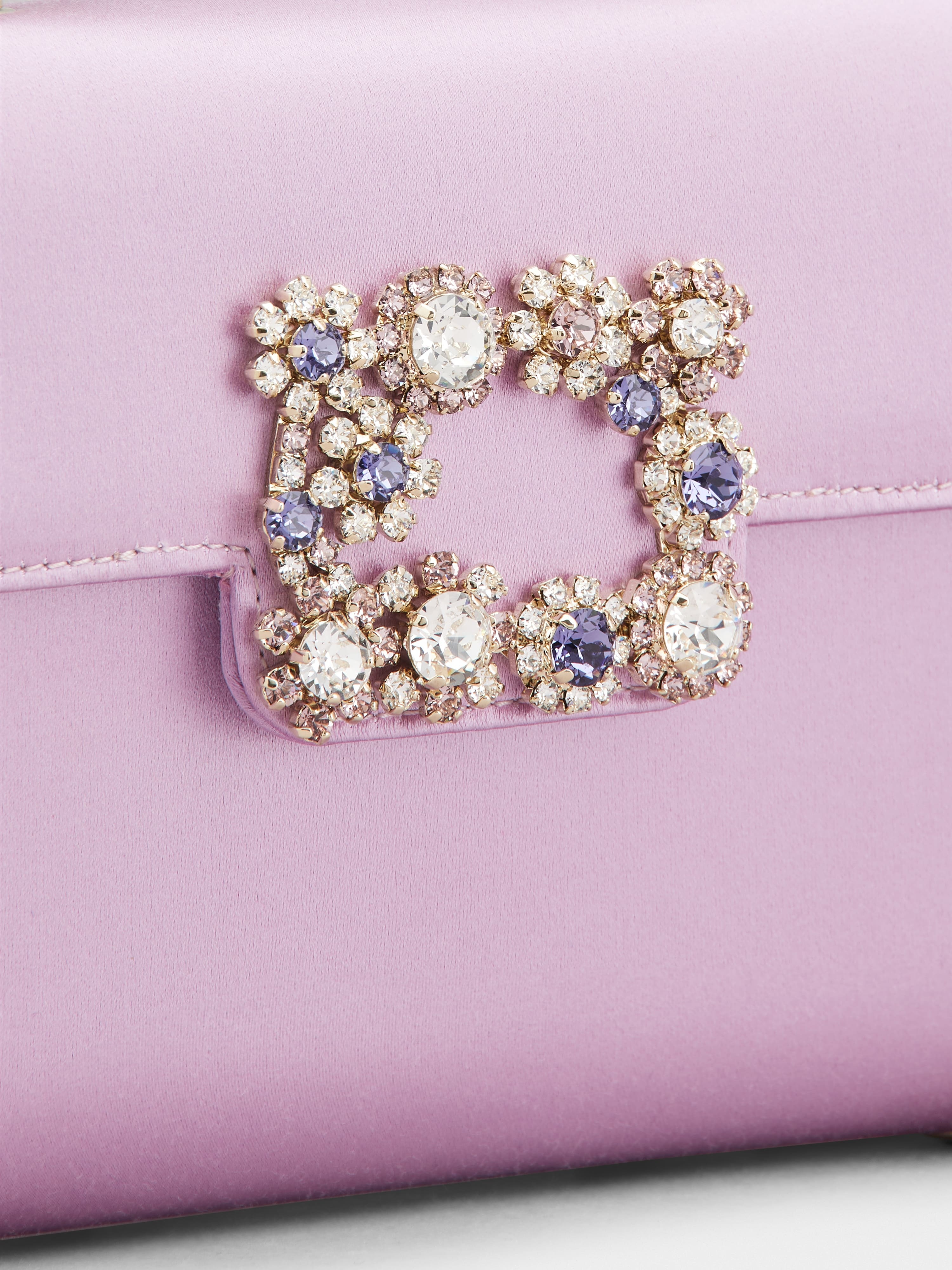 Jewel Mini Flower Strass Colored Buckle Clutch Bag in Satin - 6
