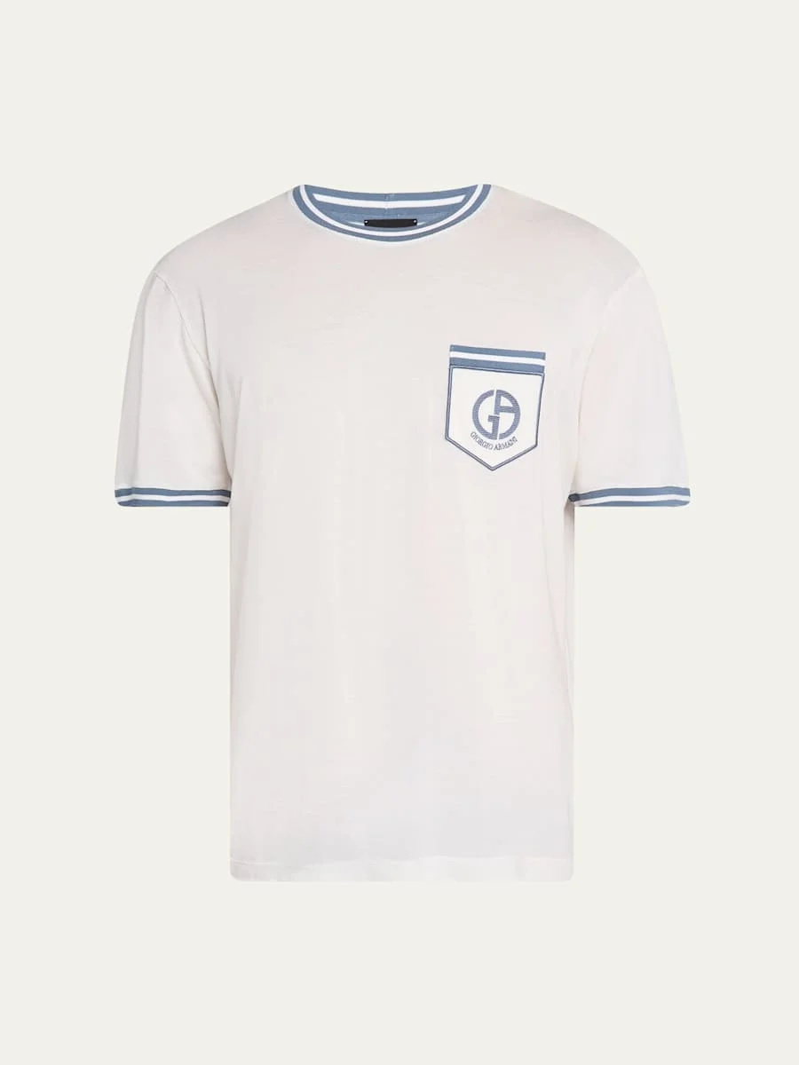 Men's Short-Sleeve Contrast Embroidered Shirt - 1