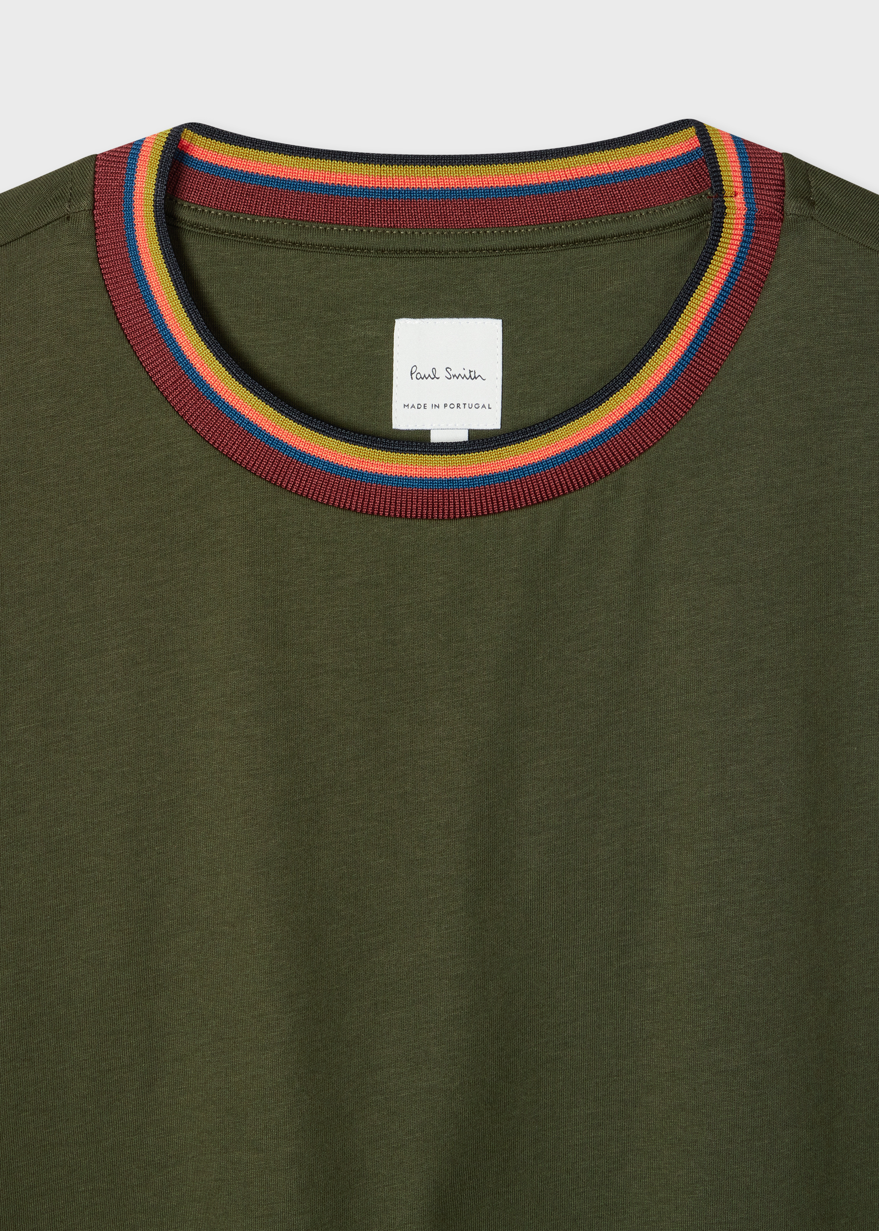 Dark Green 'Artist Stripe' Collar Cotton T-Shirt - 3
