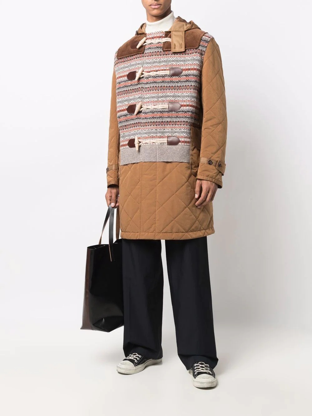 knitted panel duffle coat - 2