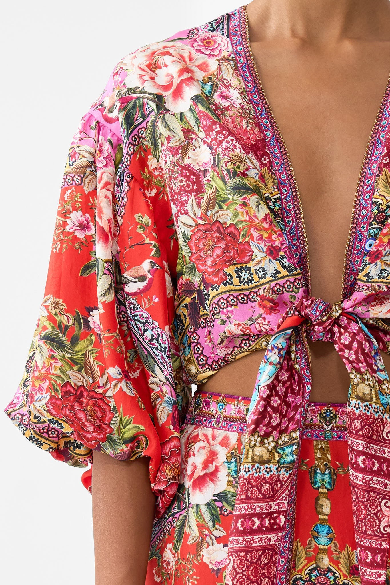 TIE FRONT PUFF SLEEVE TOP - 5