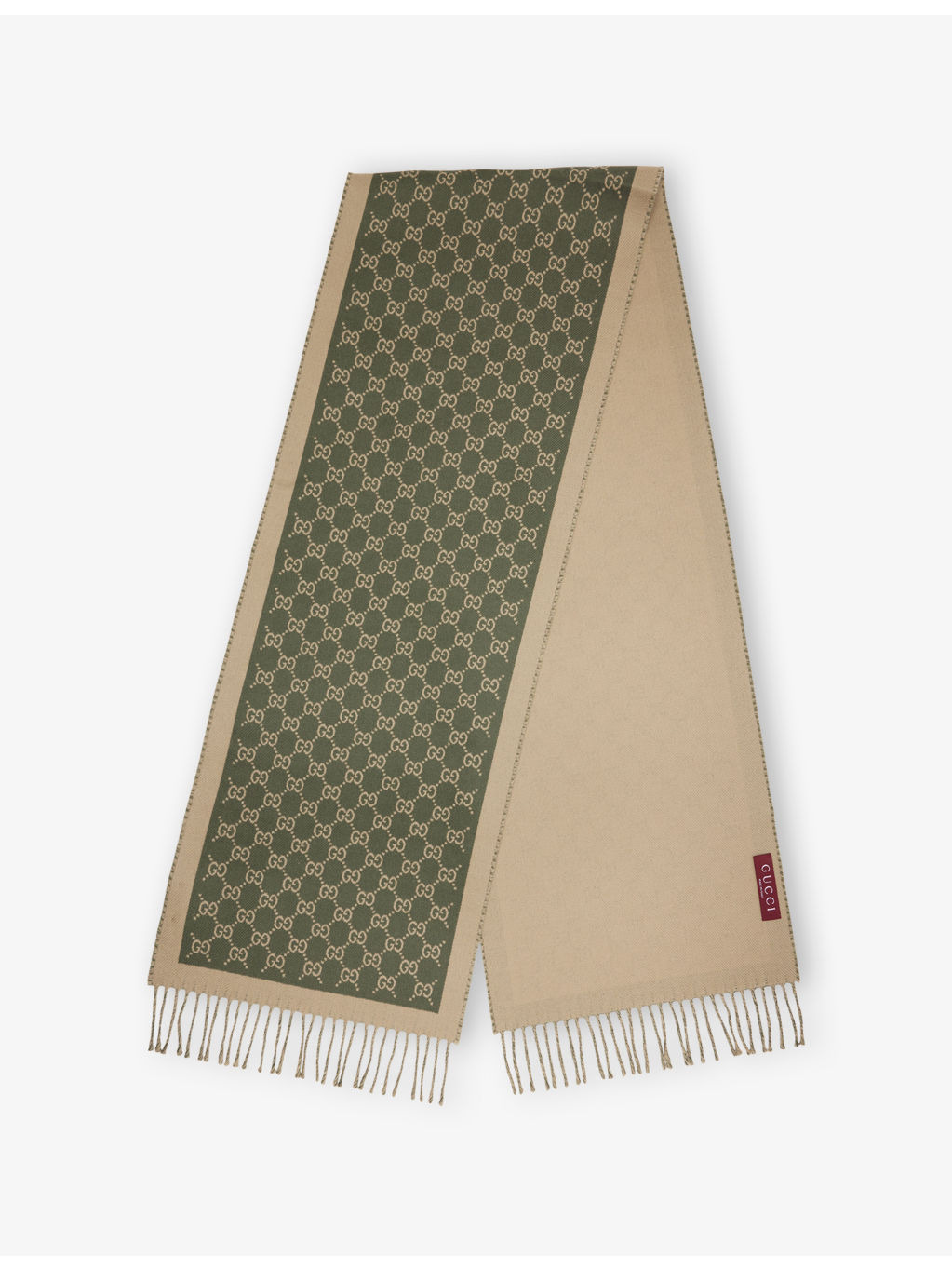 Monogram-Print Fringed Wool Scarf - 1