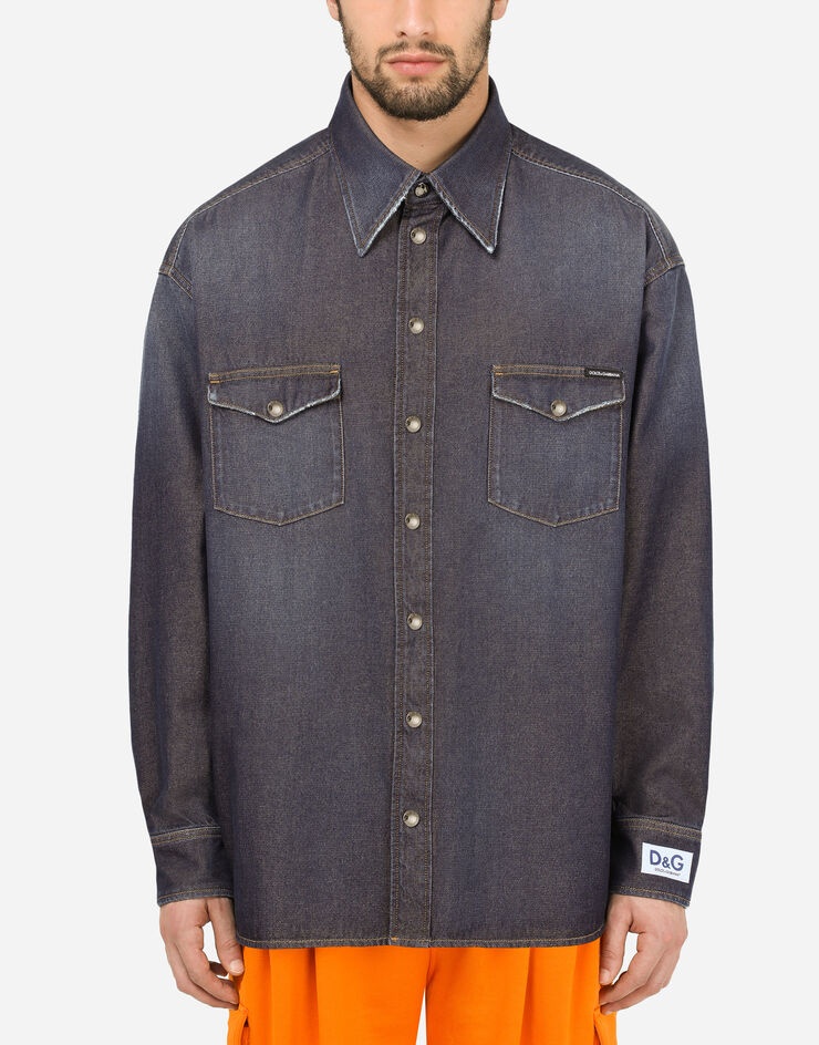 Blue denim shirt with D&G patch - 1