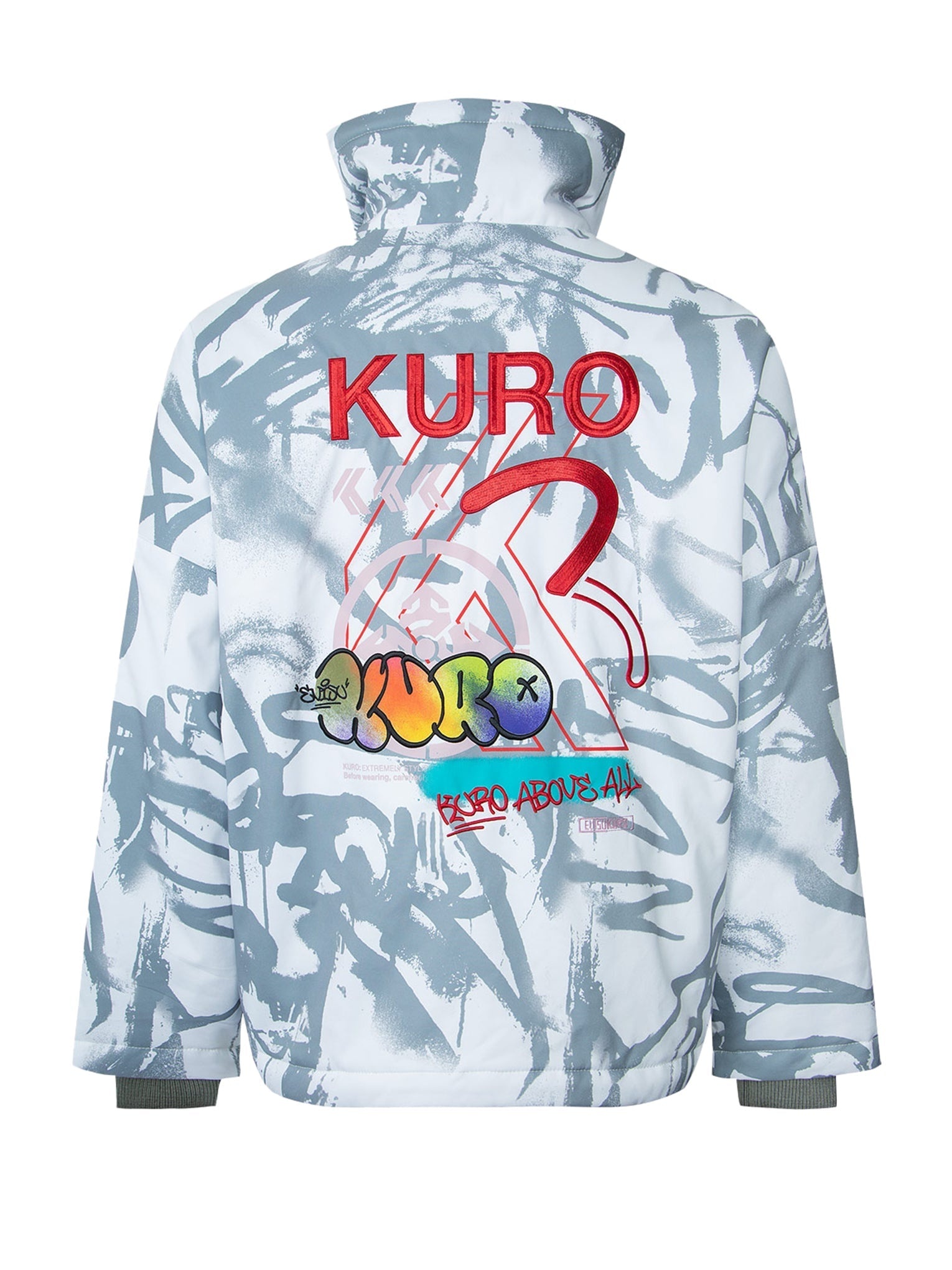 Allover Graffiti Print Stand-Collar Padded Jacket - 7