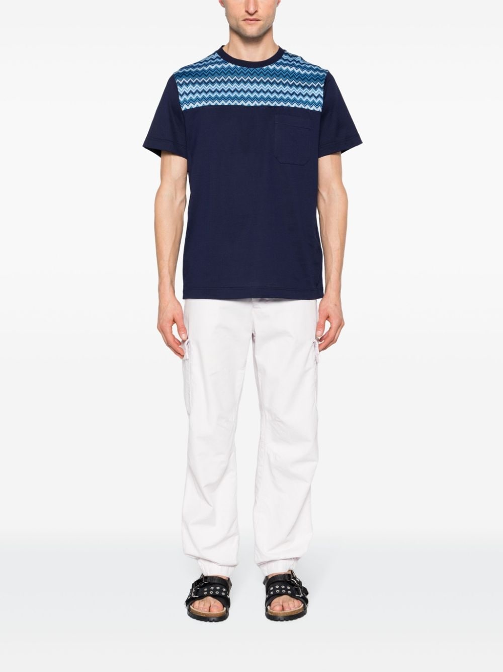 zigzag-panel cotton T-shirt - 2