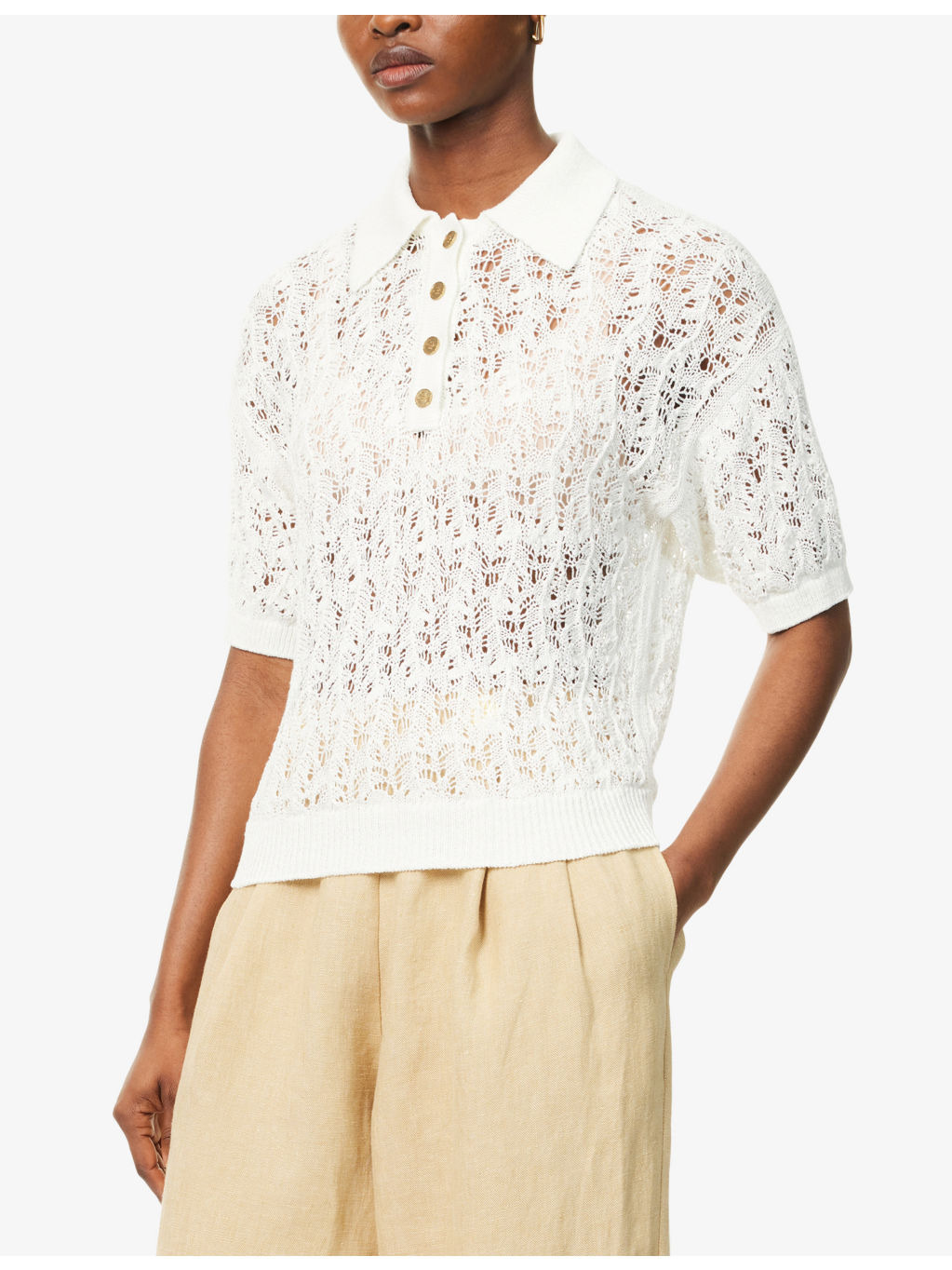 Qarar Crochet Linen Polo Shirt - 3