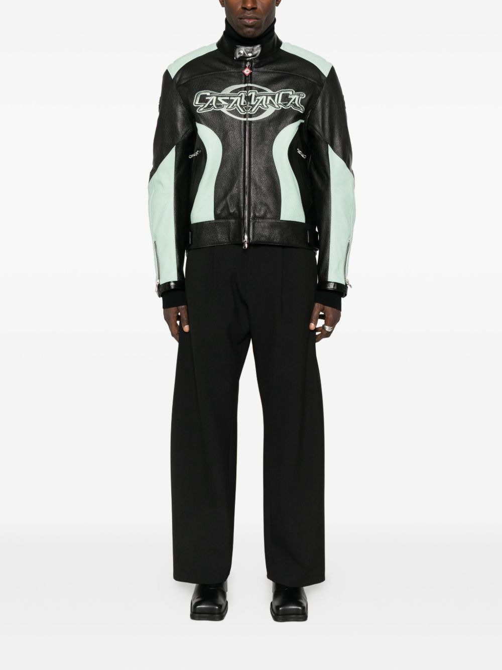 panelled leather jacket - 2