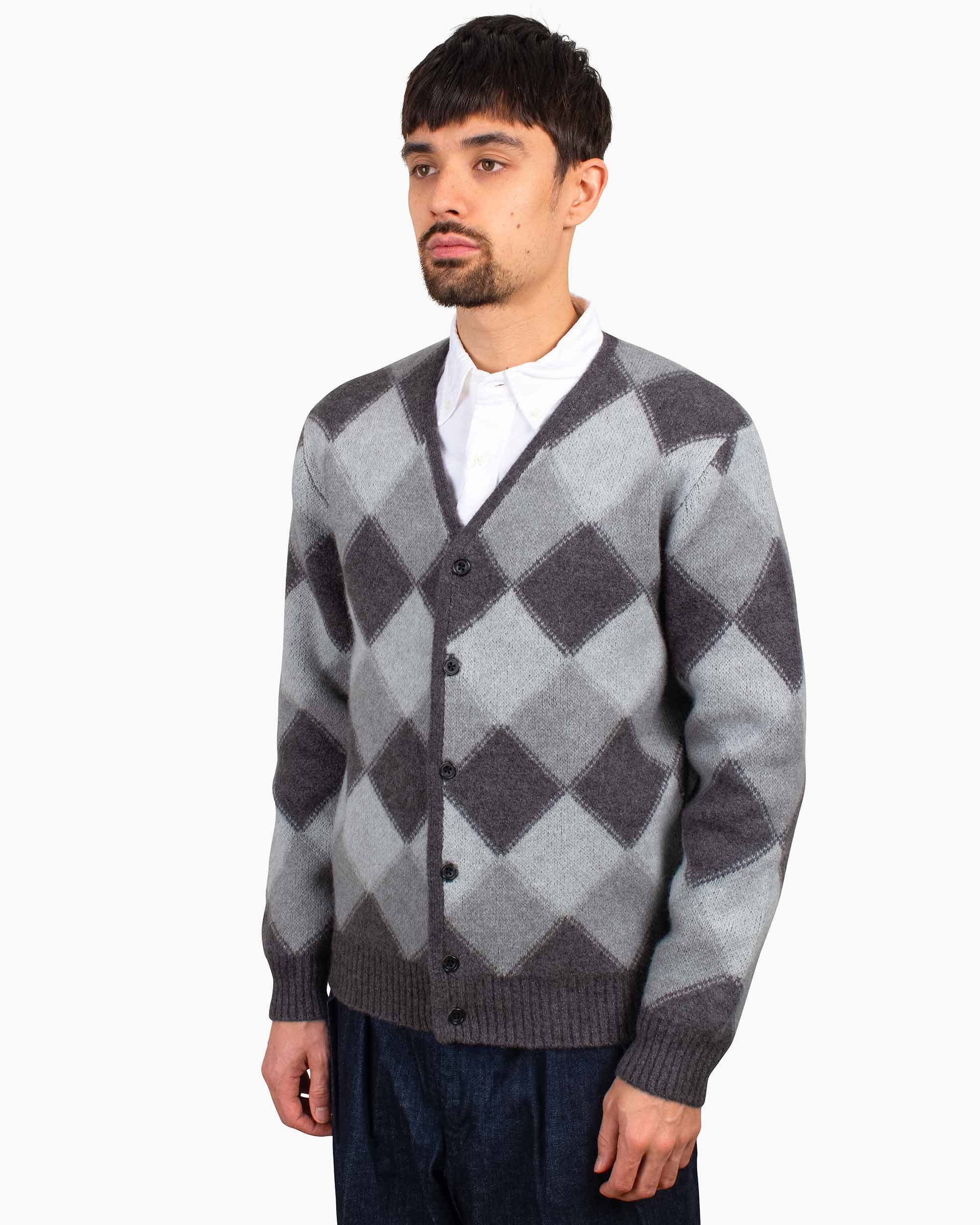 Cardigan Double Jacquard Argyle Pattern Grey - 4