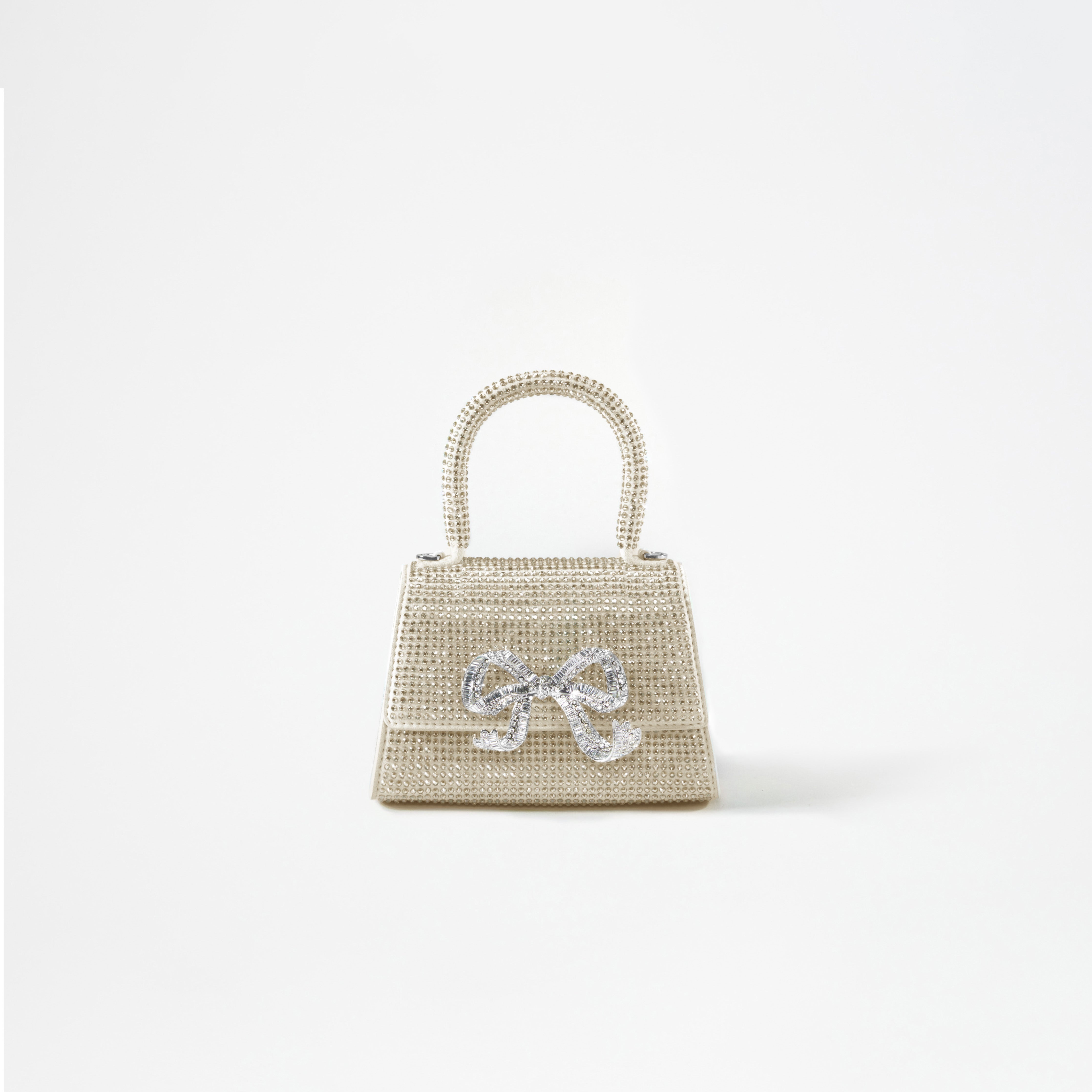 Cream Rhinestone Bow Micro Bag - 1