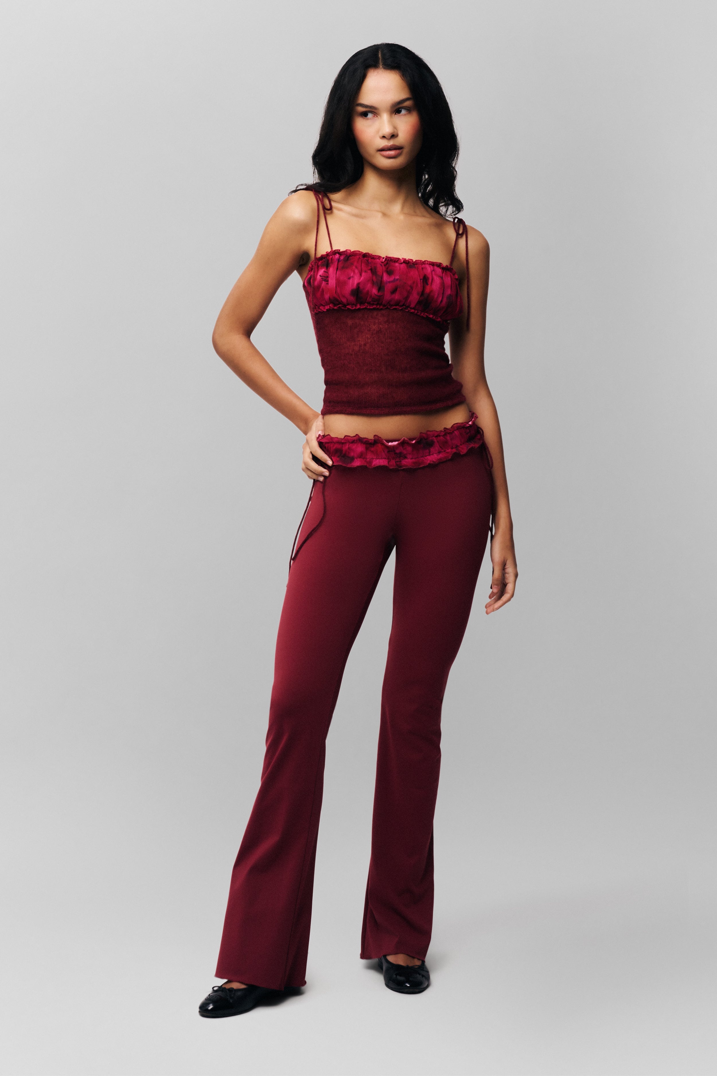 RUCHED SIDE TIE STRETCH PANT - 2