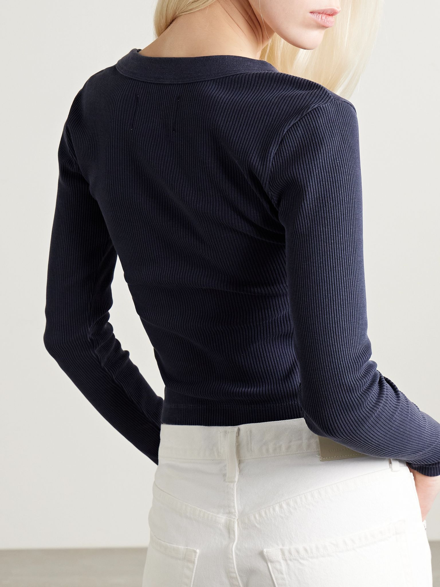 Varra ribbed jersey Henley top Navy - 3