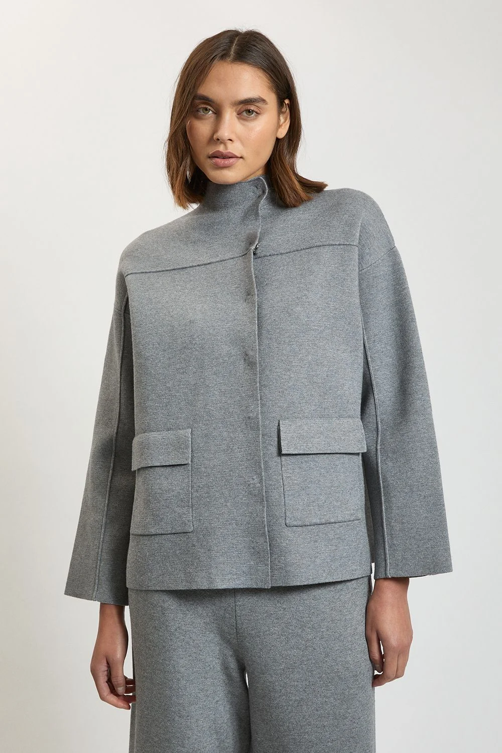 Harper's Bazaar Wool Look Pocket Detail Knitted Bomber Jacket - 1