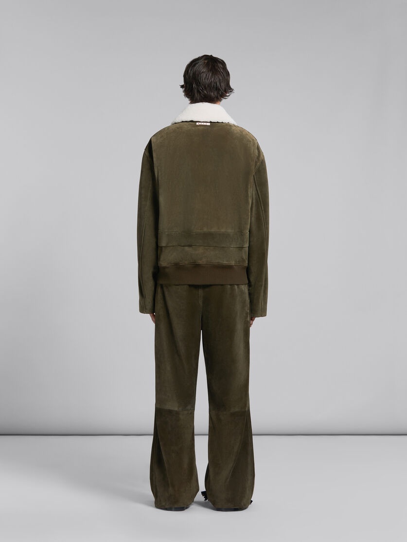 GREEN SUEDE JACKET WITH SHEARLING COLLAR - 3