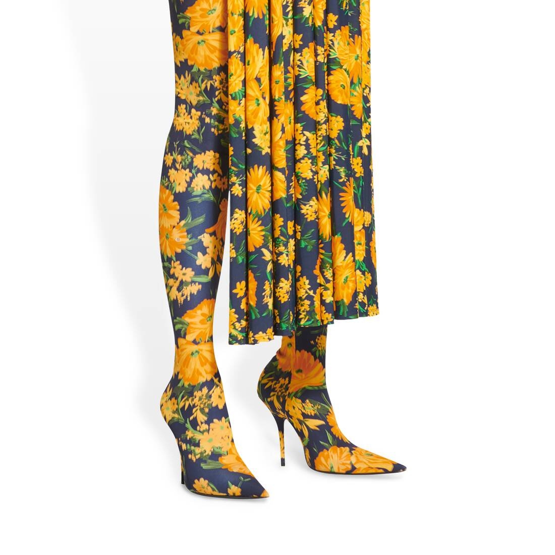 knife 110mm over-the-knee boot yellow bouquet printed - 7