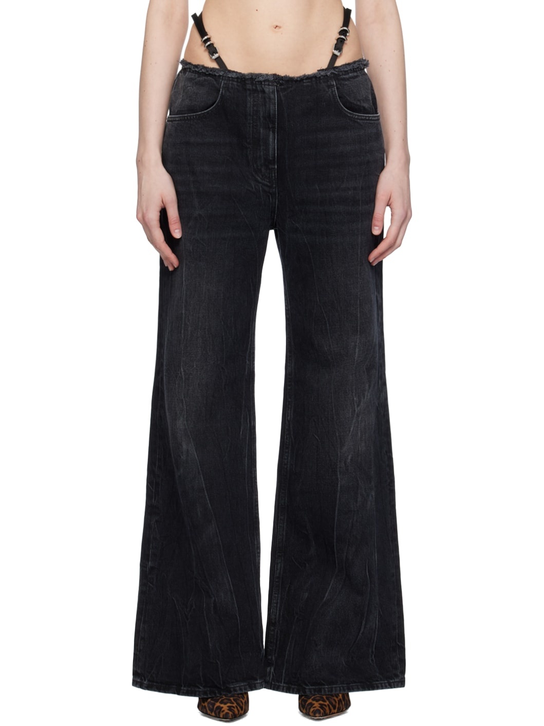 Black Voyou Belt Jeans - 1