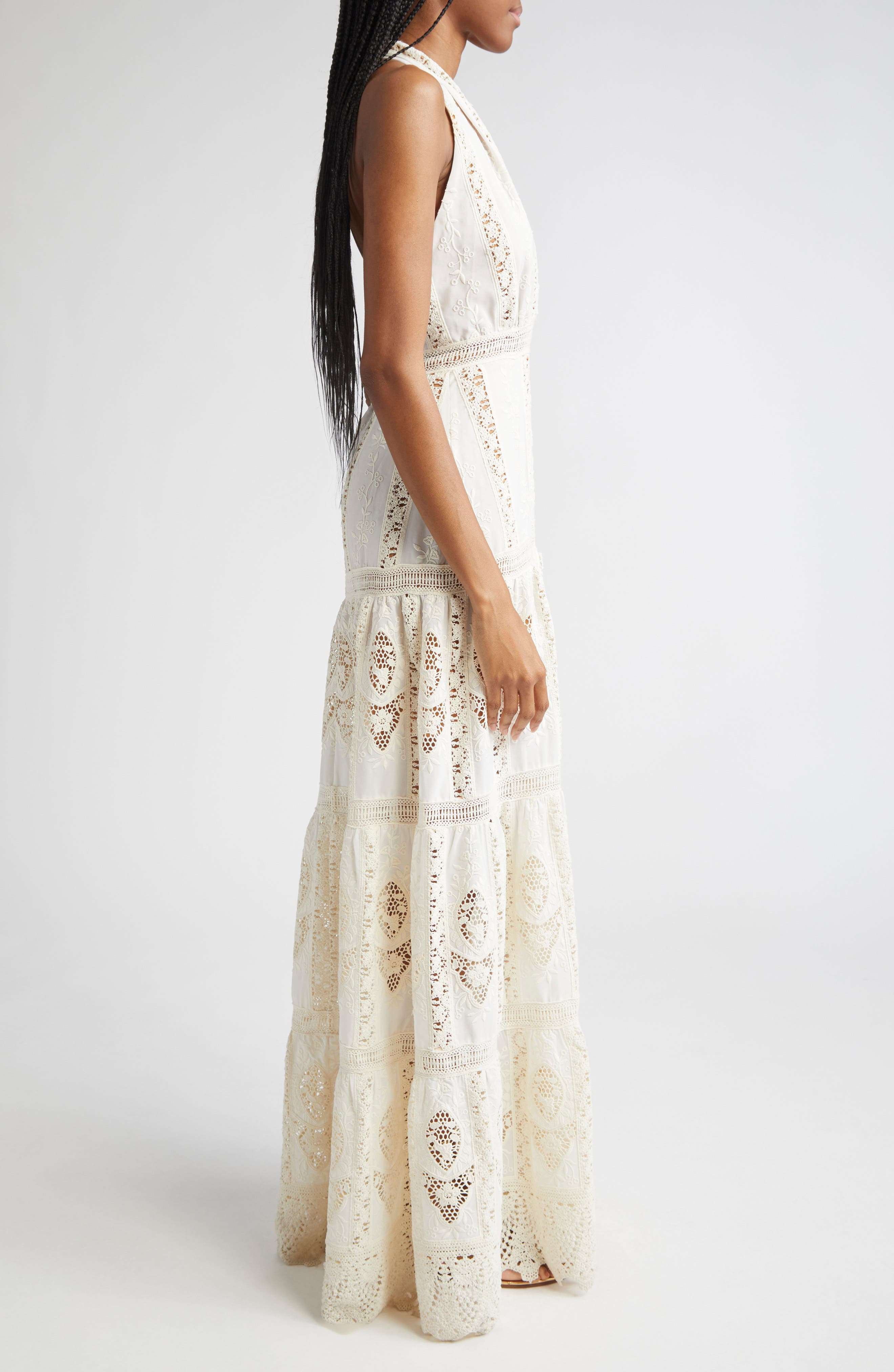 Johanna Ortiz Luz Embroidered Halter Maxi Dress in Ecru at Nordstrom - 3