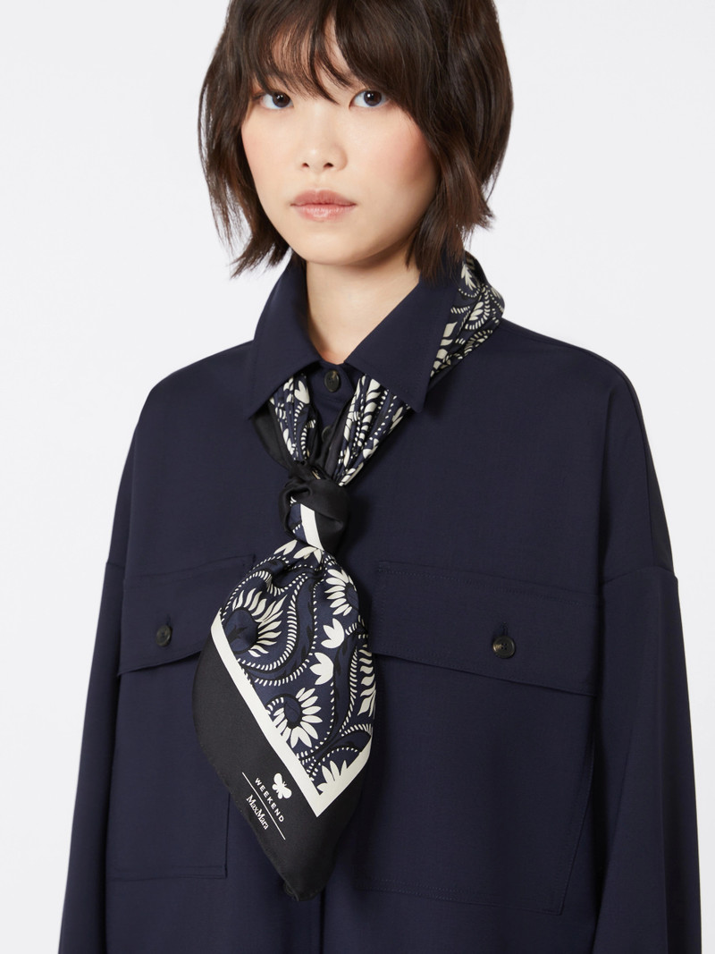 ONESTO Printed silk square foulard - NAVY 4