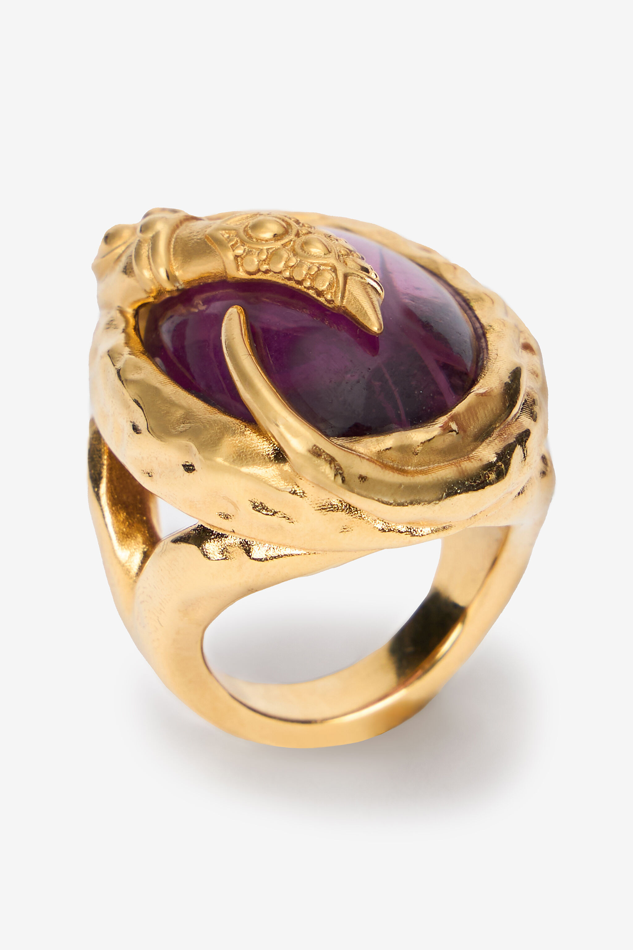 Golden Cocktail Ring With Amethyst Stone - 3