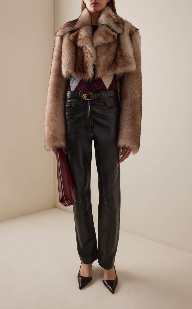 KHAITE Callum Mid-Rise Leather Straight-Leg Pants black outlook
