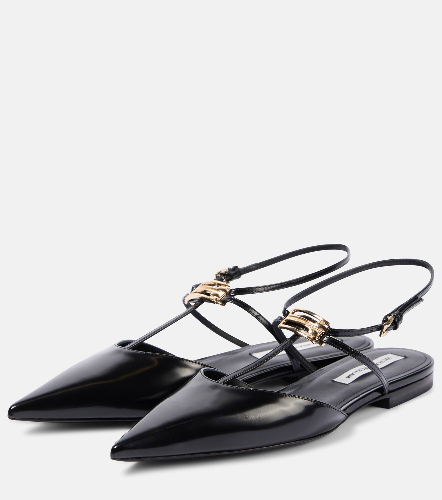 B Buckle leather slingback flats - 5