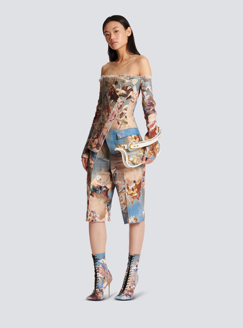 Balmain Sky printed off-the-shoulder canvas jacket outlook