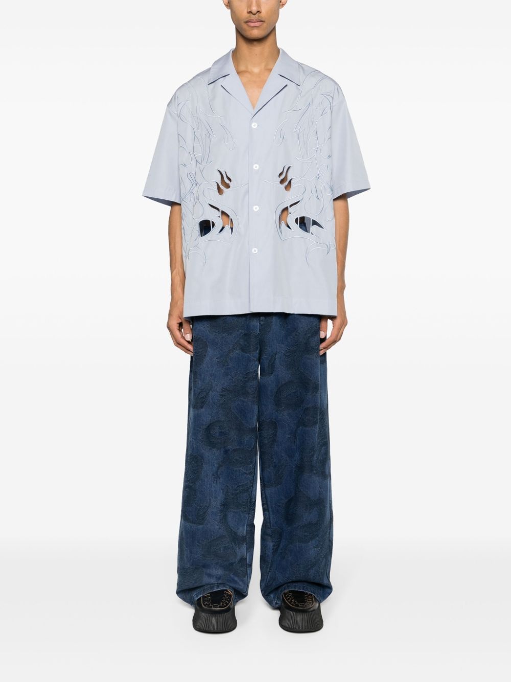 Phoenix-embroidered cotton shirt - 2