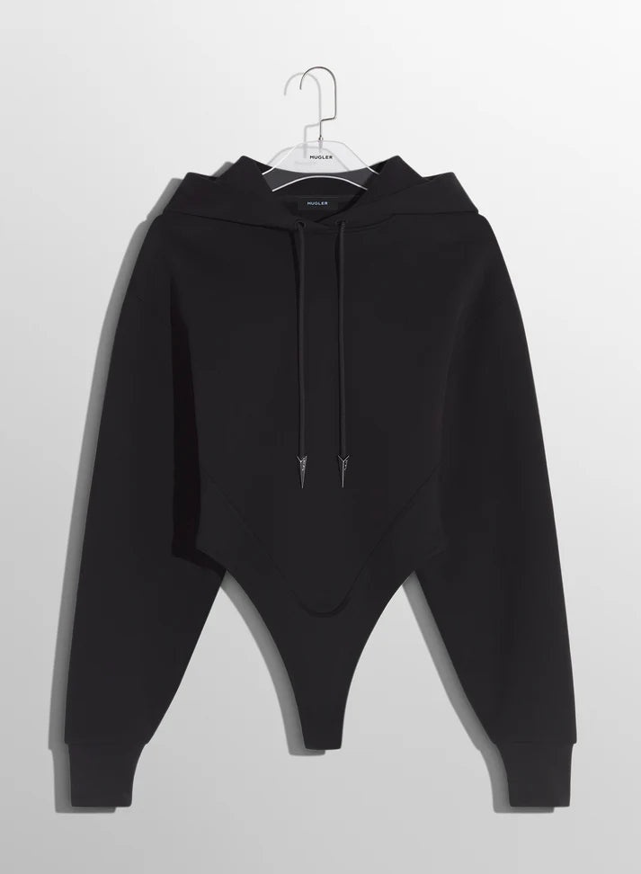 black fleece hoodie bodysuit - 6
