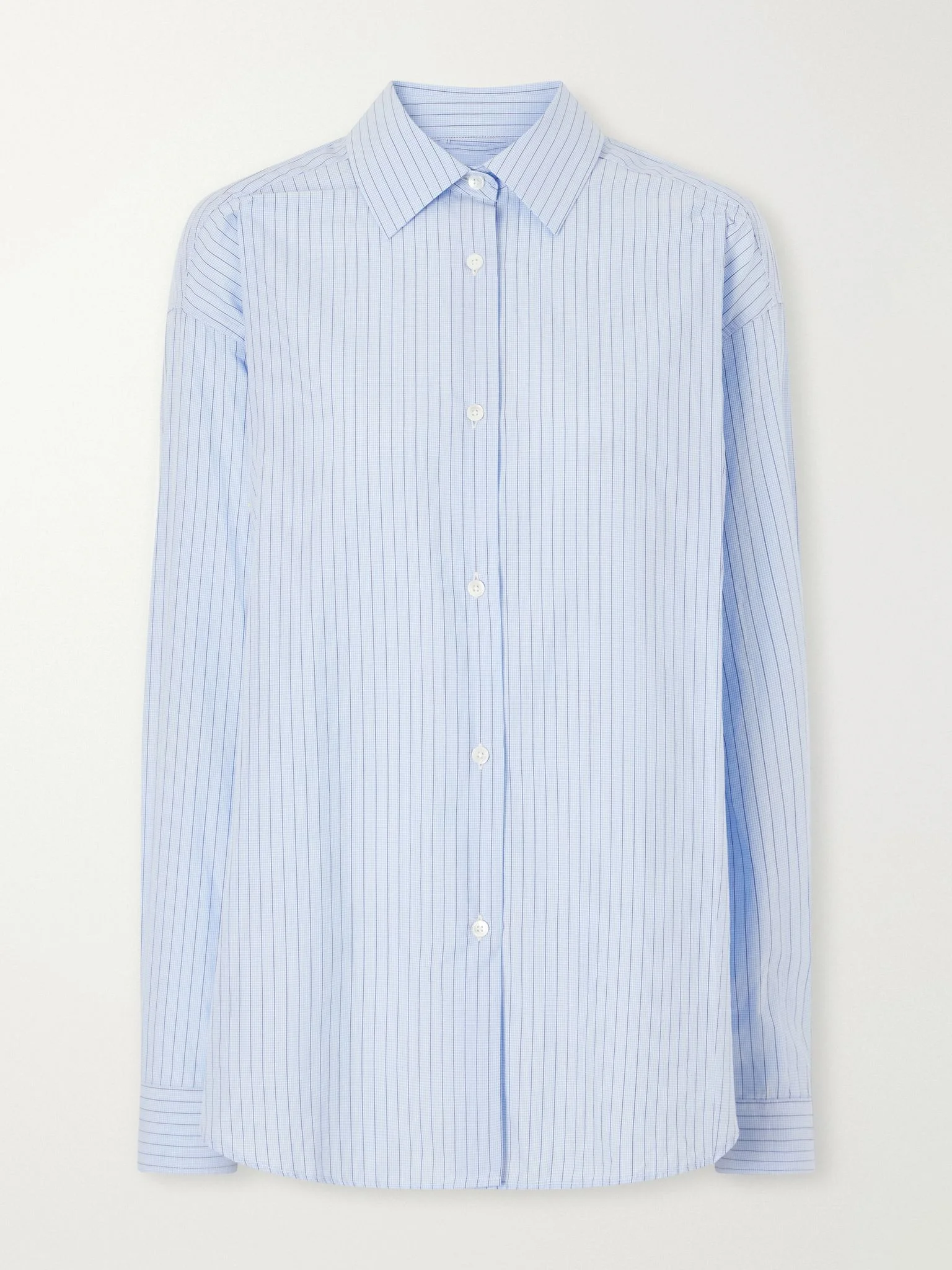 Generous striped cotton-poplin shirt Light blue - 1